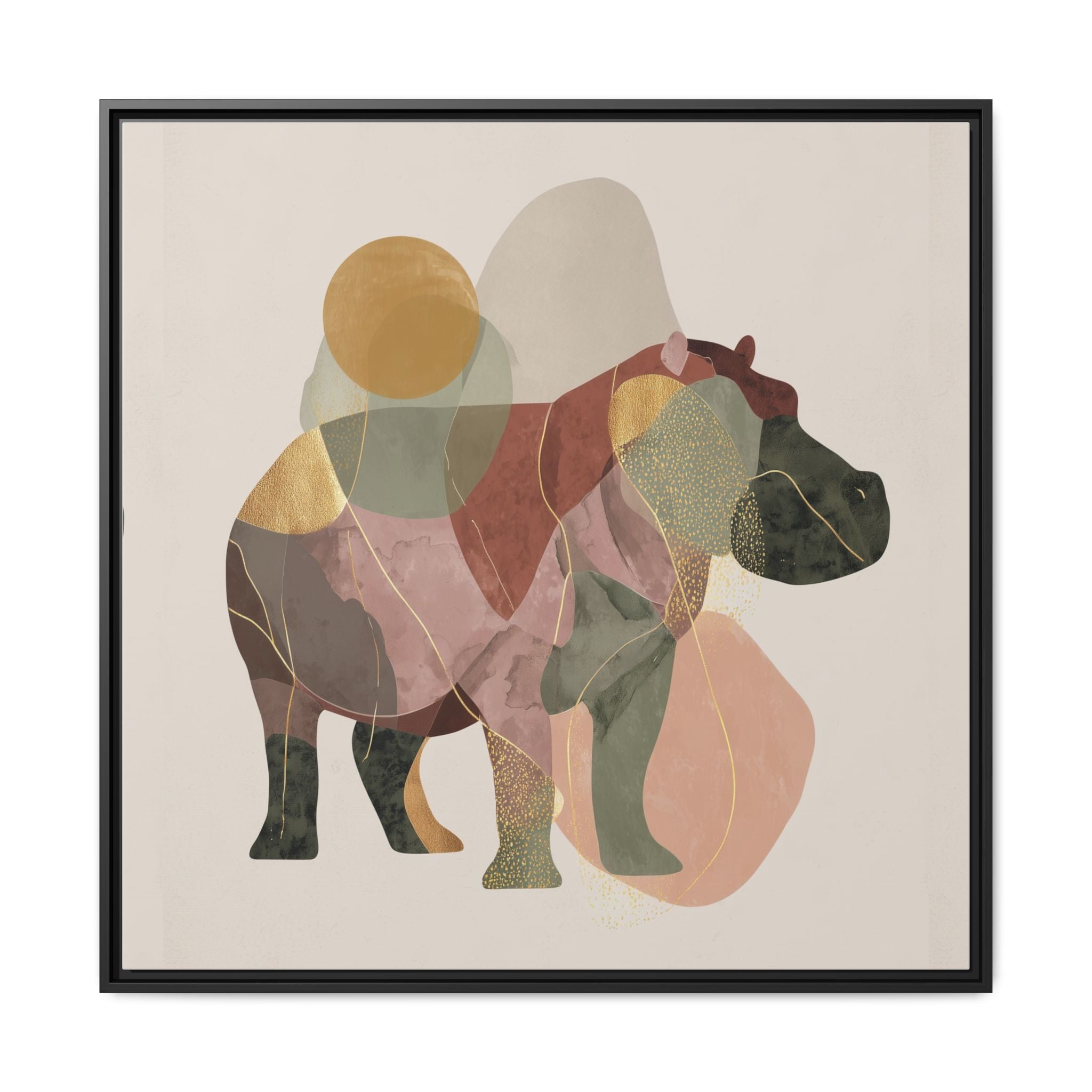 Geometric Hippo: Abstract Animal Watercolor, Modern Minimalist Composition   |    Custom Orders Available