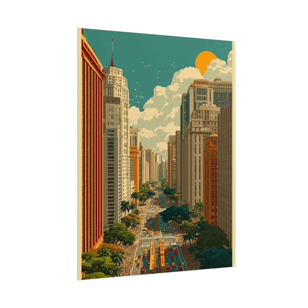 Urban Vibrancy: Retro Sao Paulo Skyline, Mid-Century Modern Cityscape   |    Custom Orders Available