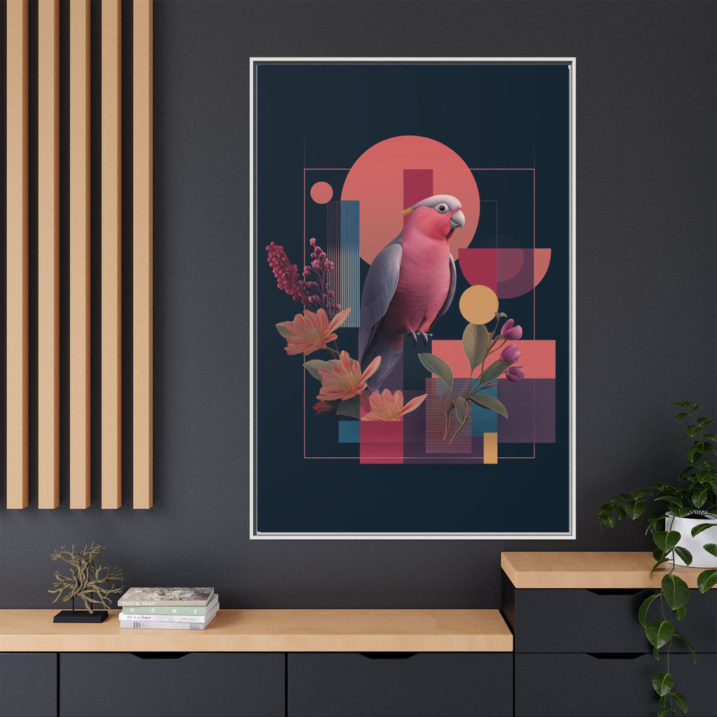 Galah Geometric Framed Print : Stylized Digital Cockatoo Portrait, Contemporary Abstract Botanical    |   Custom Orders Accepted