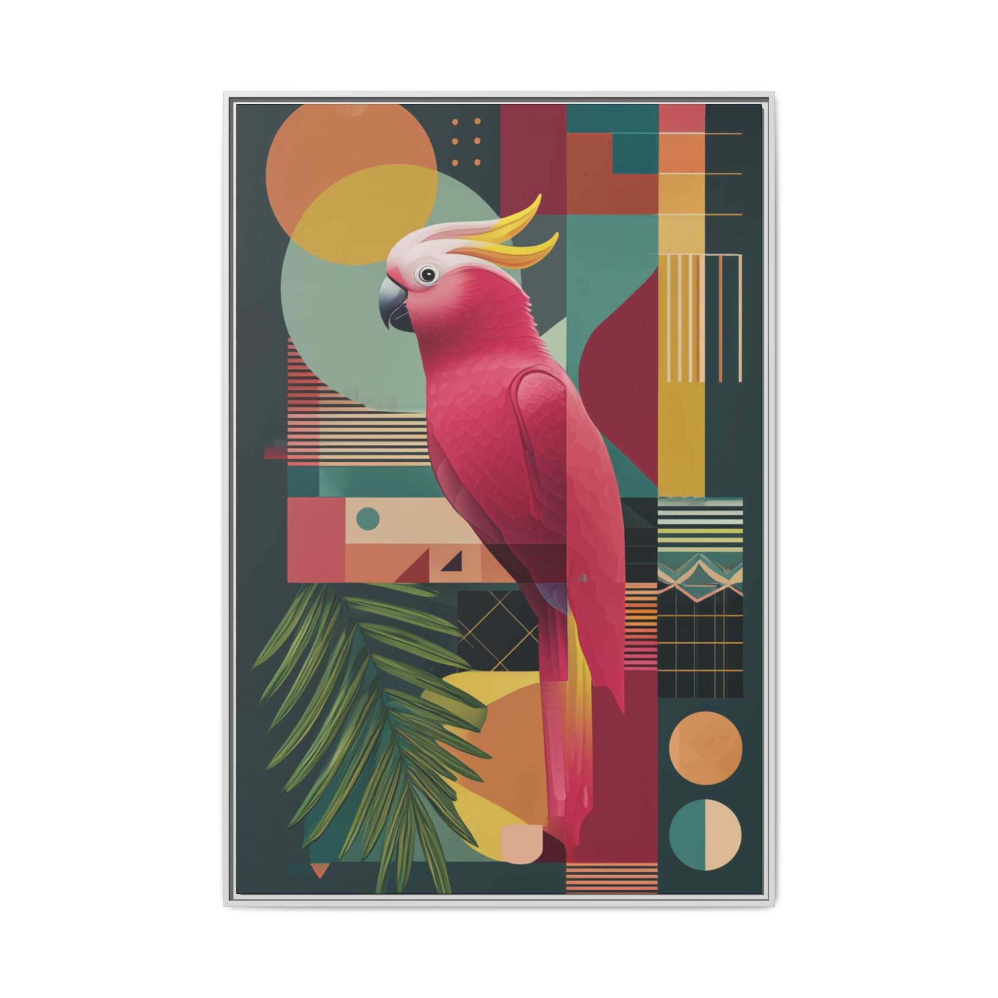 Geometric Cockatoo Framed Print: Mid-Century Modern Bird Art, Contemporary Graphic Print   |  Personalized & Custom Orders Available