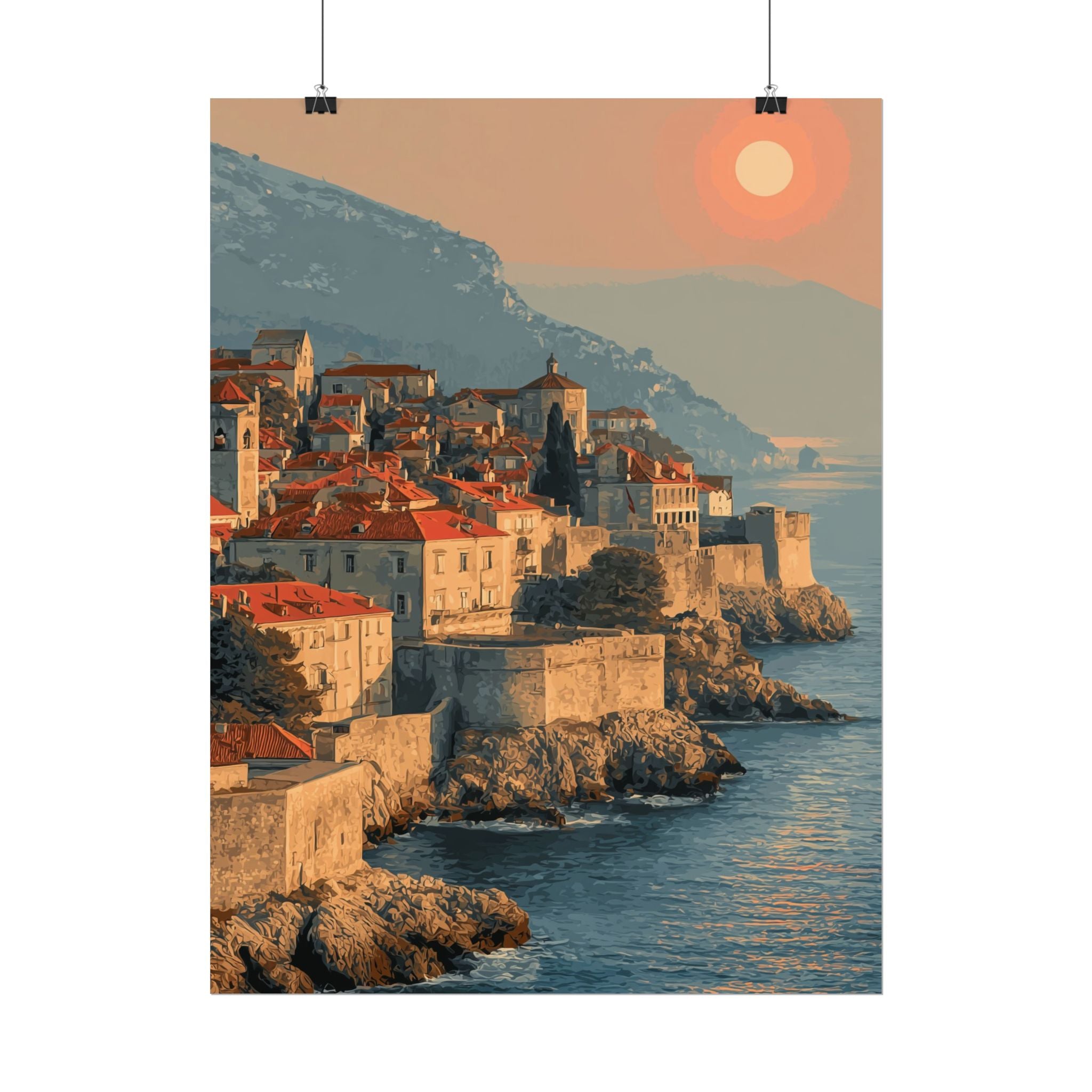 Dubrovnik's Golden Hour: Medieval Coastal Cityscape, Adriatic Sunset Panorama   |    Custom Orders Available