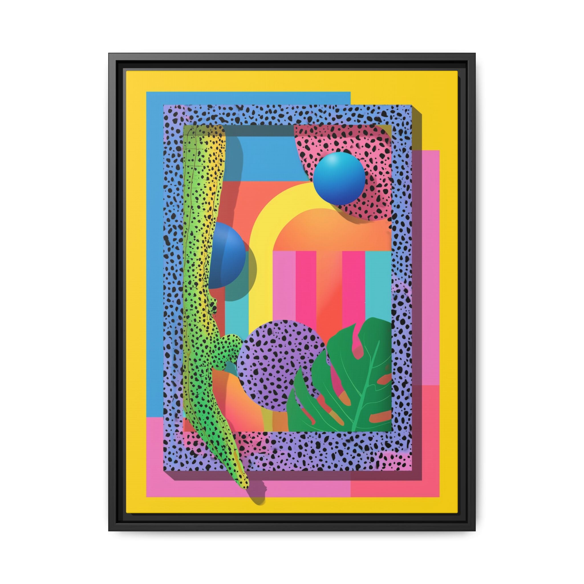 Geometric Rhythms: Abstract Layers of Color, Dimensional Shapes and Tropical Elements, Vibrant Modern Art Composition   |   Custom Orders