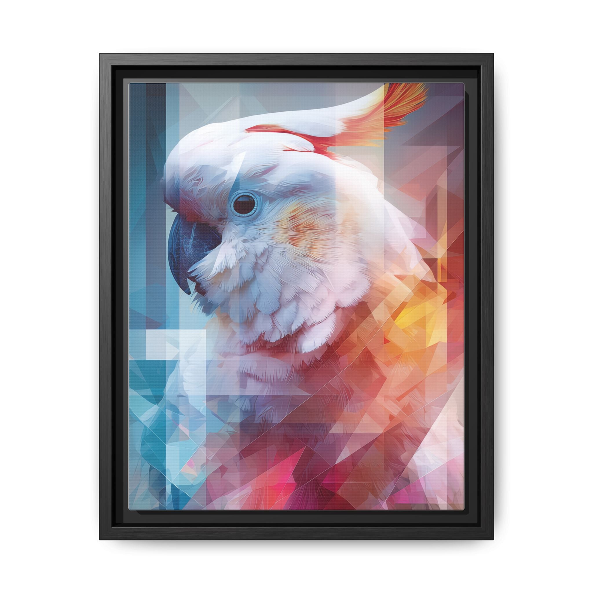 Fractured Cockatoo Framed Print: Geometric Wildlife Art, Low-Poly Digital Illustration   |  Personalized & Custom Orders Available