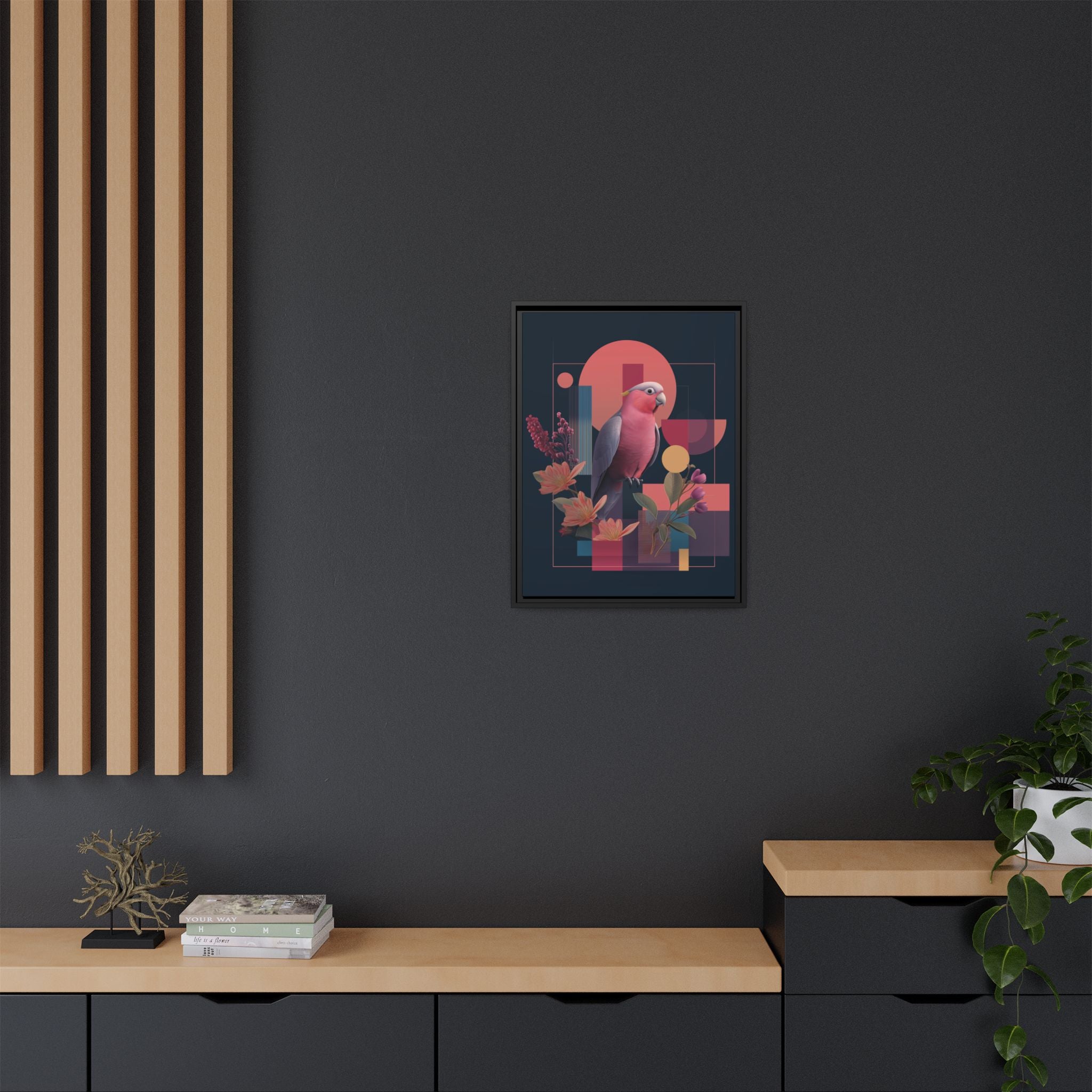 Galah Geometric Framed Print : Stylized Digital Cockatoo Portrait, Contemporary Abstract Botanical    |   Custom Orders Accepted