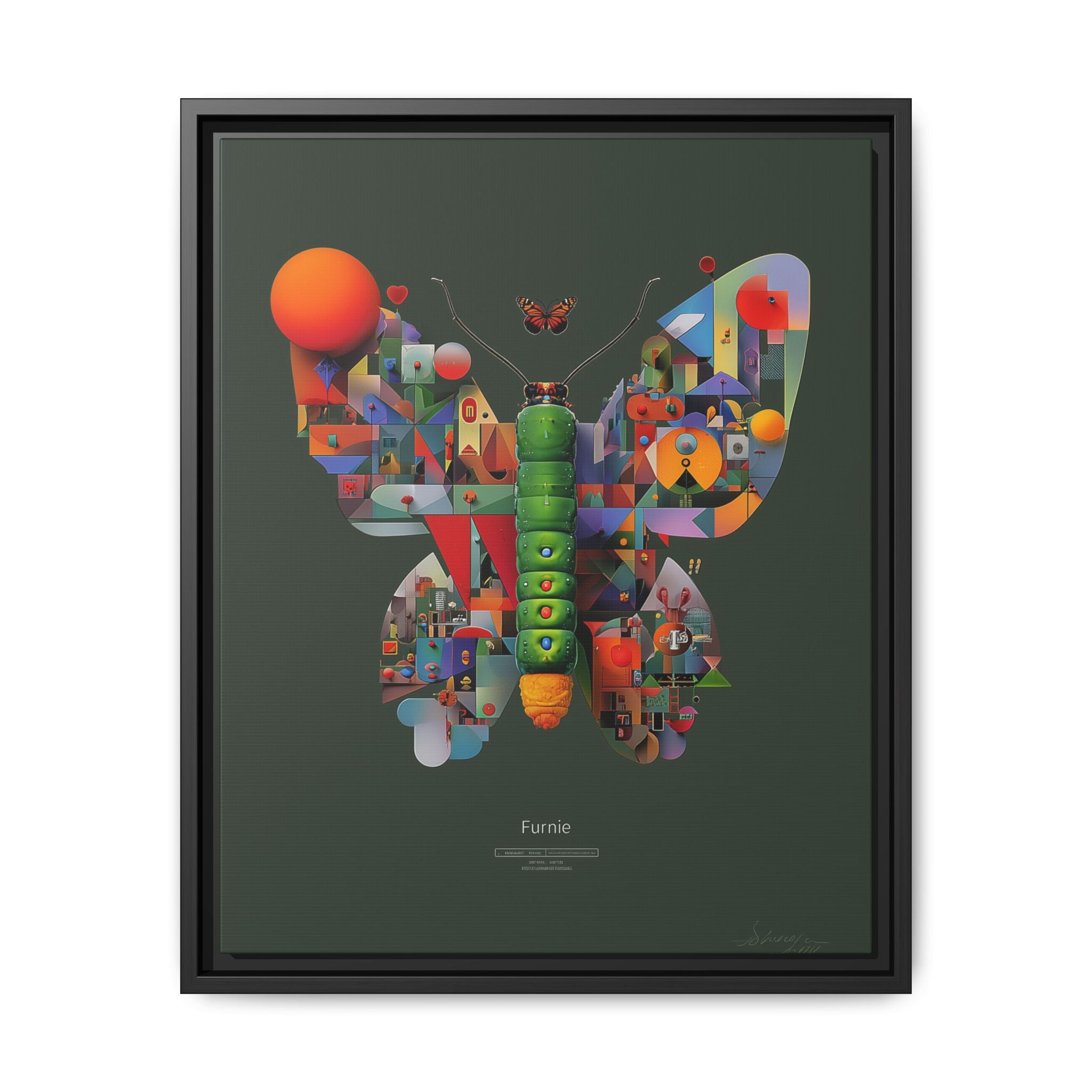 Geometric Metamorphosis Framed Print : Digital Cubist Butterfly, Urban Abstract Composition   |   Custom Orders Available