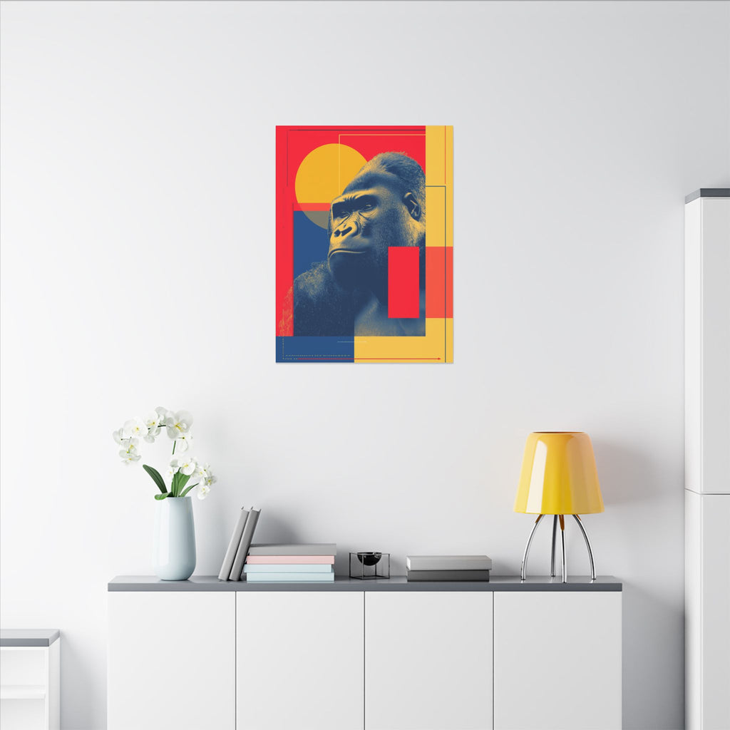 Regal Primate: Geometric Pop Art Portrait, Blue and Yellow Gorilla Graphic, Contemporary Wildlife Design   |  Personalized & Custom Orders