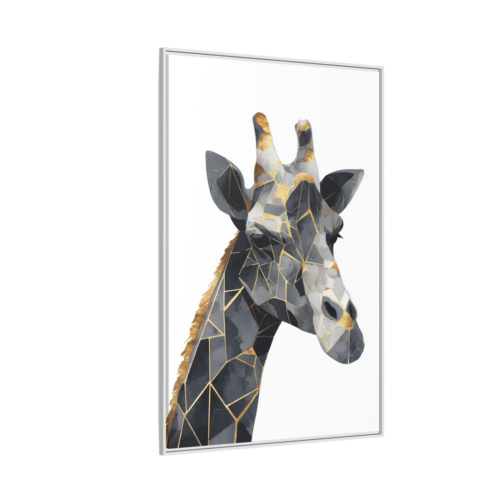 Geometric Giraffe Mosaic Framed Print : Contemporary Cubist Animal Portrait, Metallic Gold Angular Design   |   Custom Orders Available