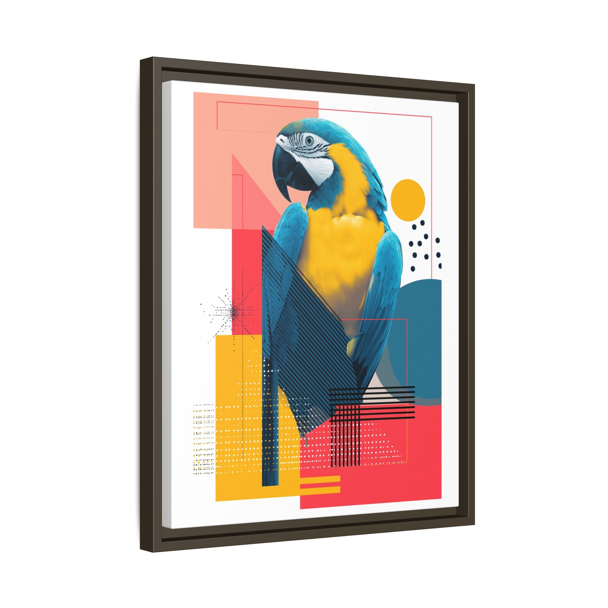 Prismatic Parrot Framed Print: Blue and Yellow Macaw in Geometric Space, Digital Art Composition   |  Personalized & Custom Orders Available
