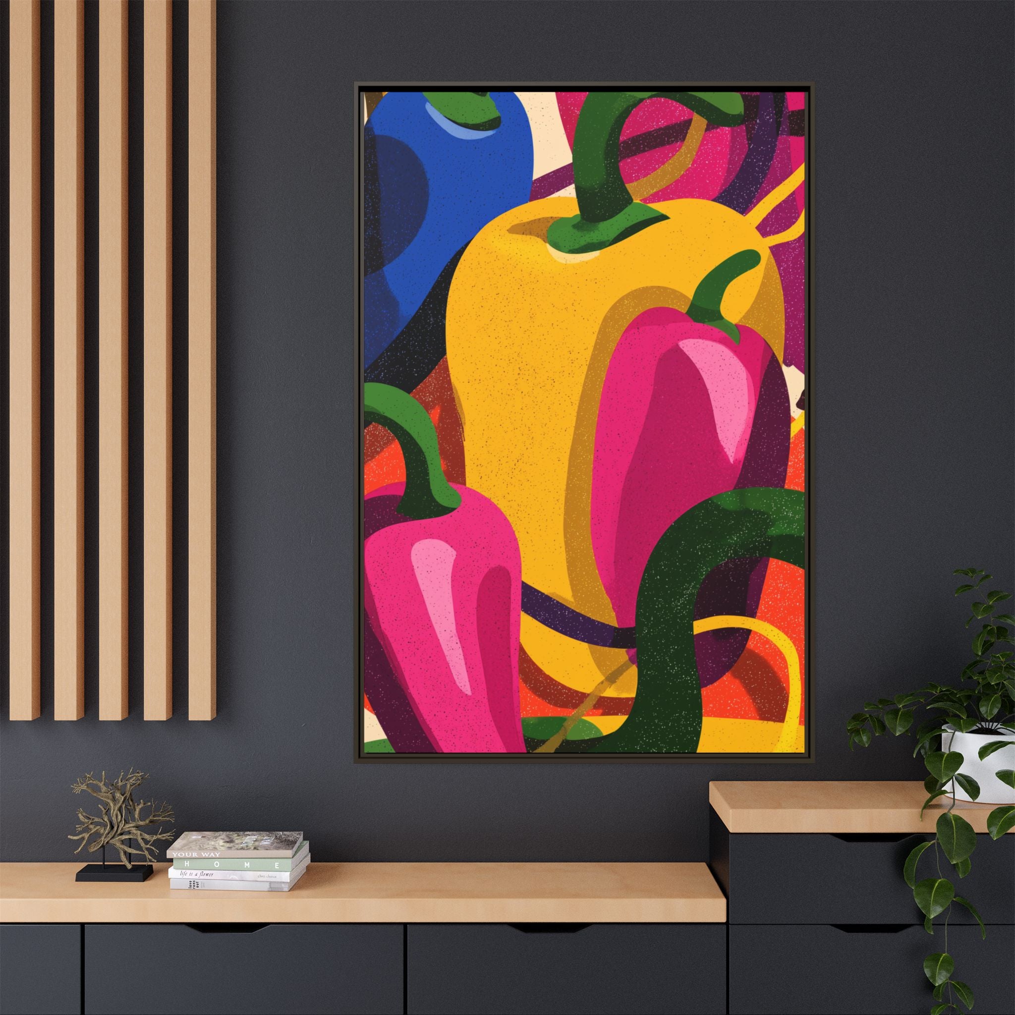 Canvas Art, Abstract Geometric Bell Peppers, Framed Wall Decor Print, Kitchen Wall Art, Modern Home Decor, Foodie Gift