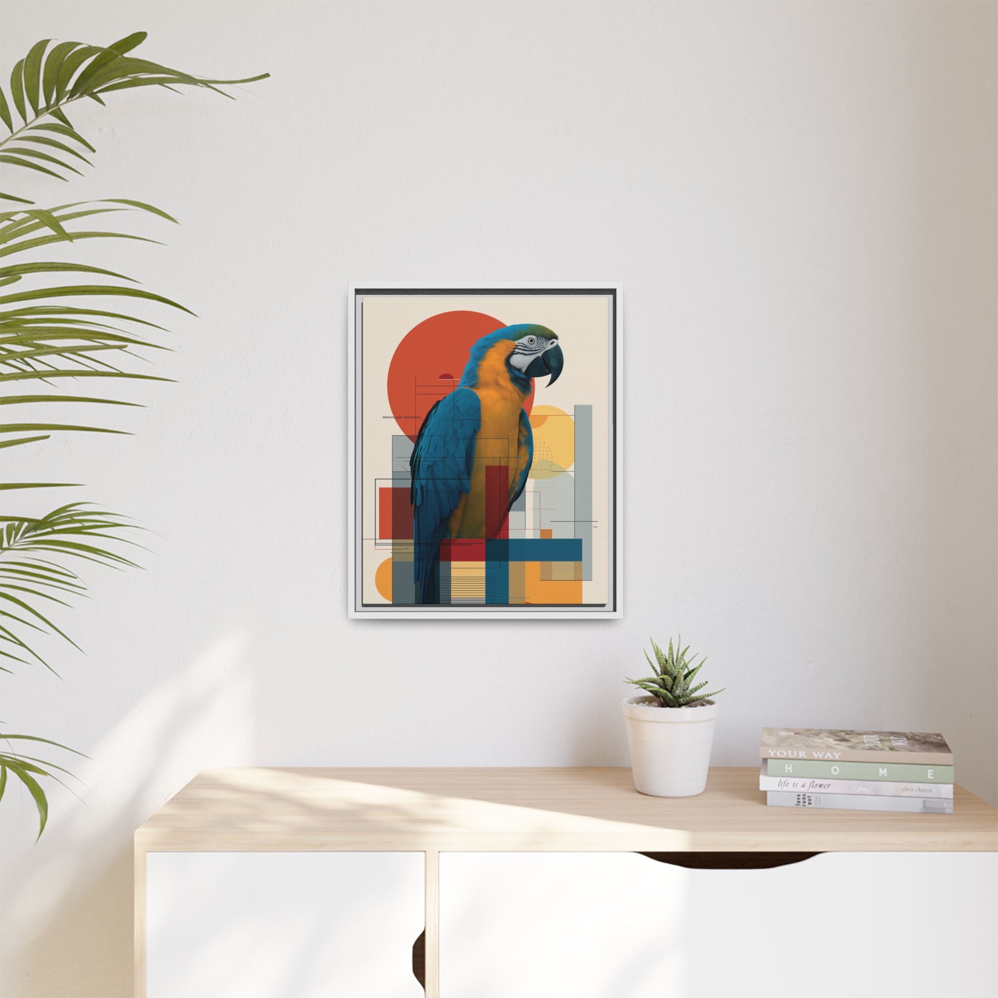 Macaw in Geometric Harmony: Modern Avian Portrait, Architectural Abstract Composition   |    Custom Orders Available
