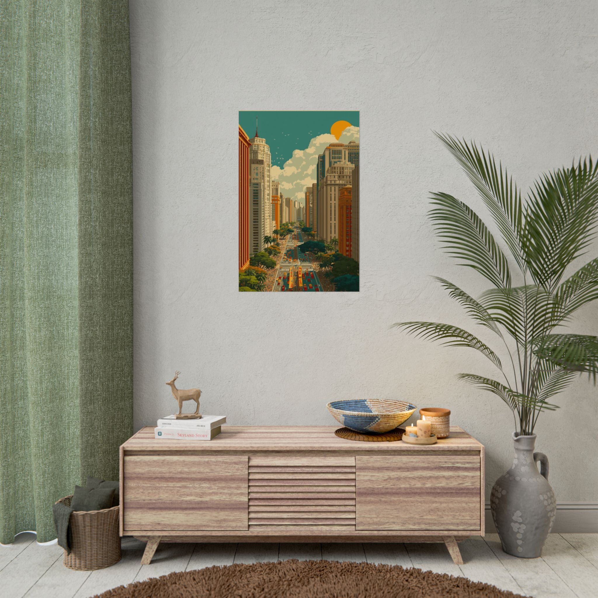 Urban Vibrancy: Retro Sao Paulo Skyline, Mid-Century Modern Cityscape   |    Custom Orders Available