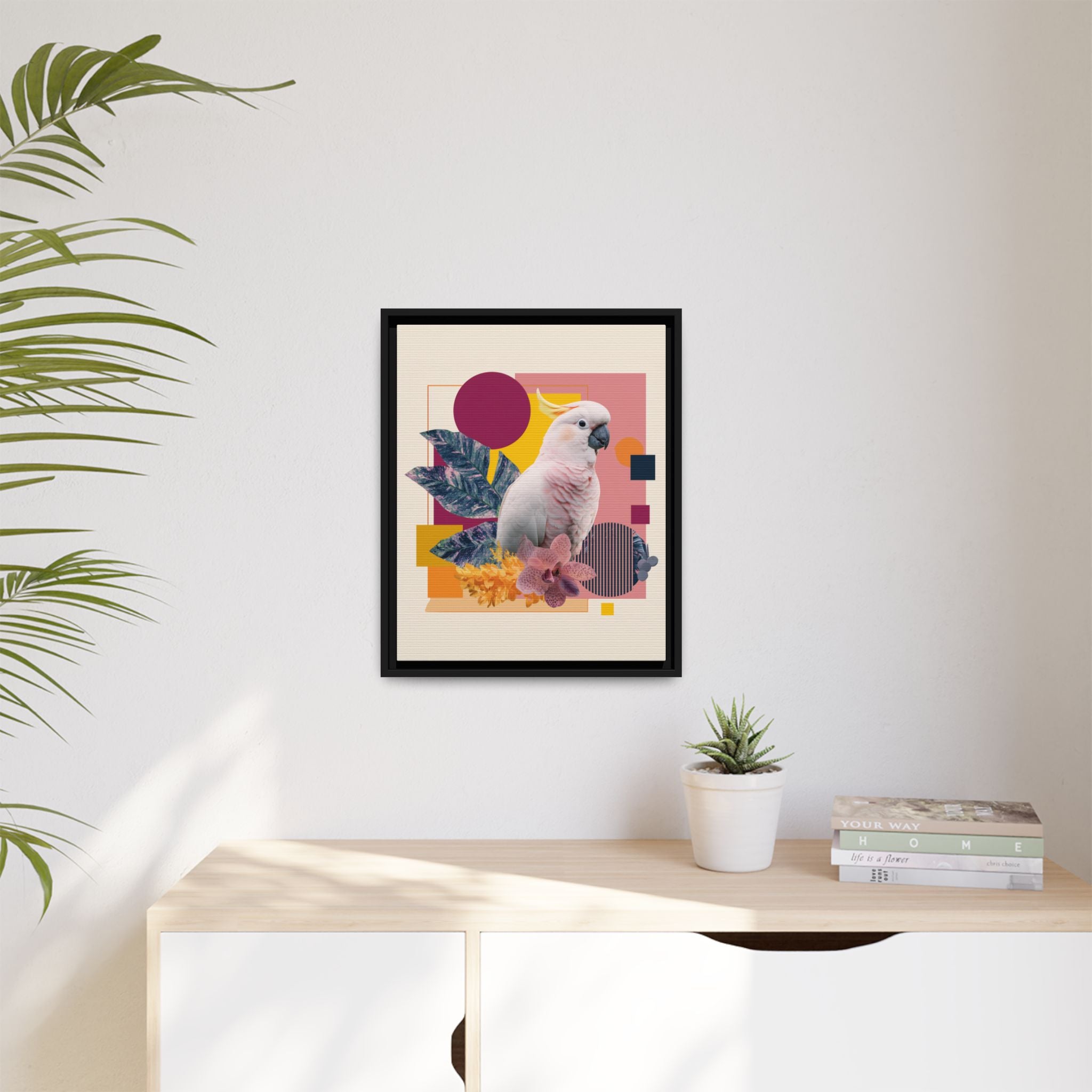 Cockatoo Geometric Framed Print : Tropical Digital Collage, Modern Abstract Design   |  Personalized & Custom Orders Available