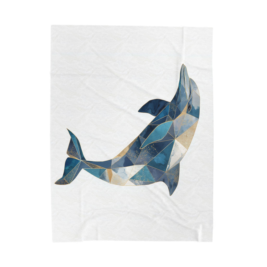 Ocean's Geometry Bedding: Mosaic Dolphin, Coastal Triangular Art, Blue and Gold Dolphin Design   |  Personalized & Custom Orders Available