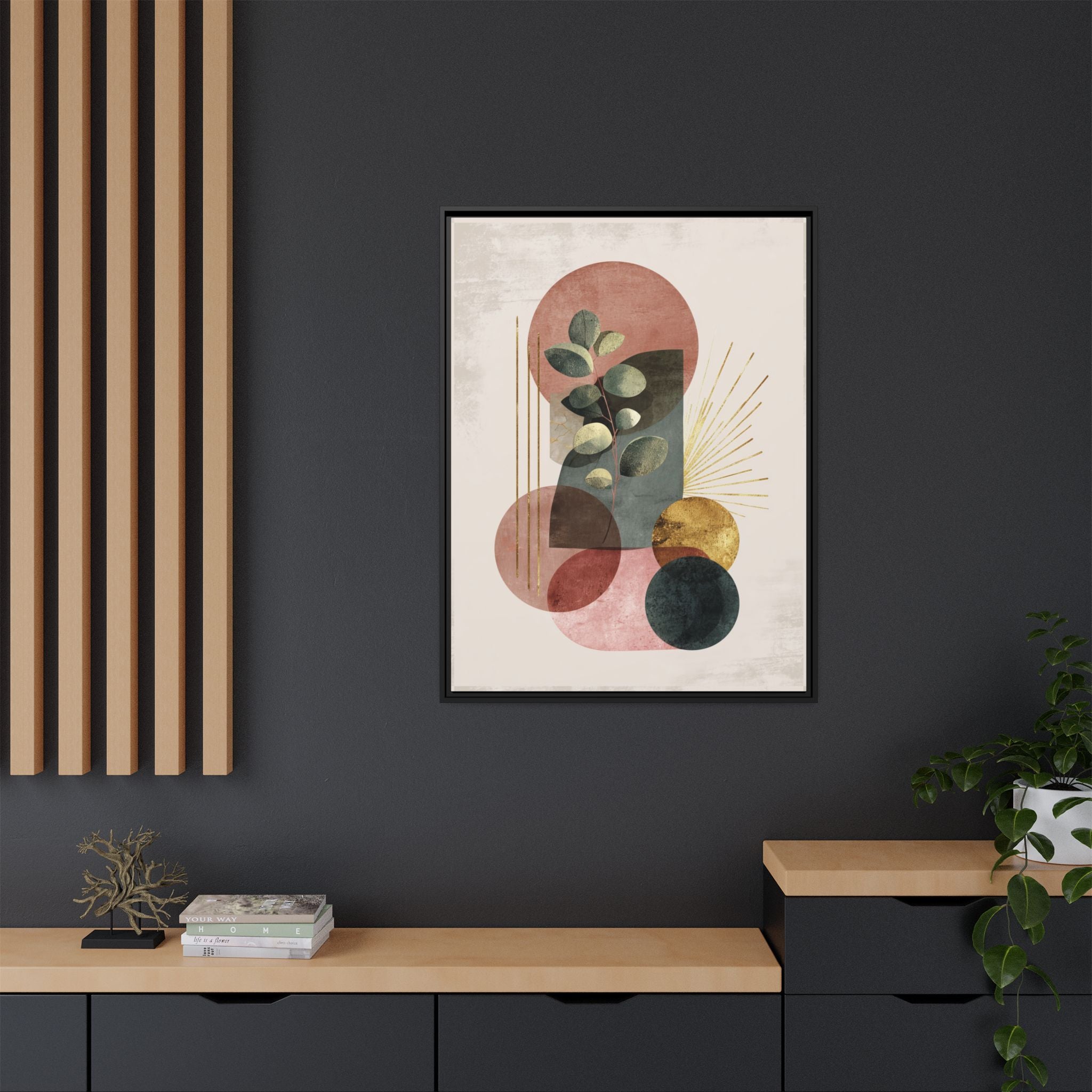 Botanical Geometric Symphony: Eucalyptus Harmony, Metallic Intersections, Modern Earth Tones   |   Custom Orders Accepted