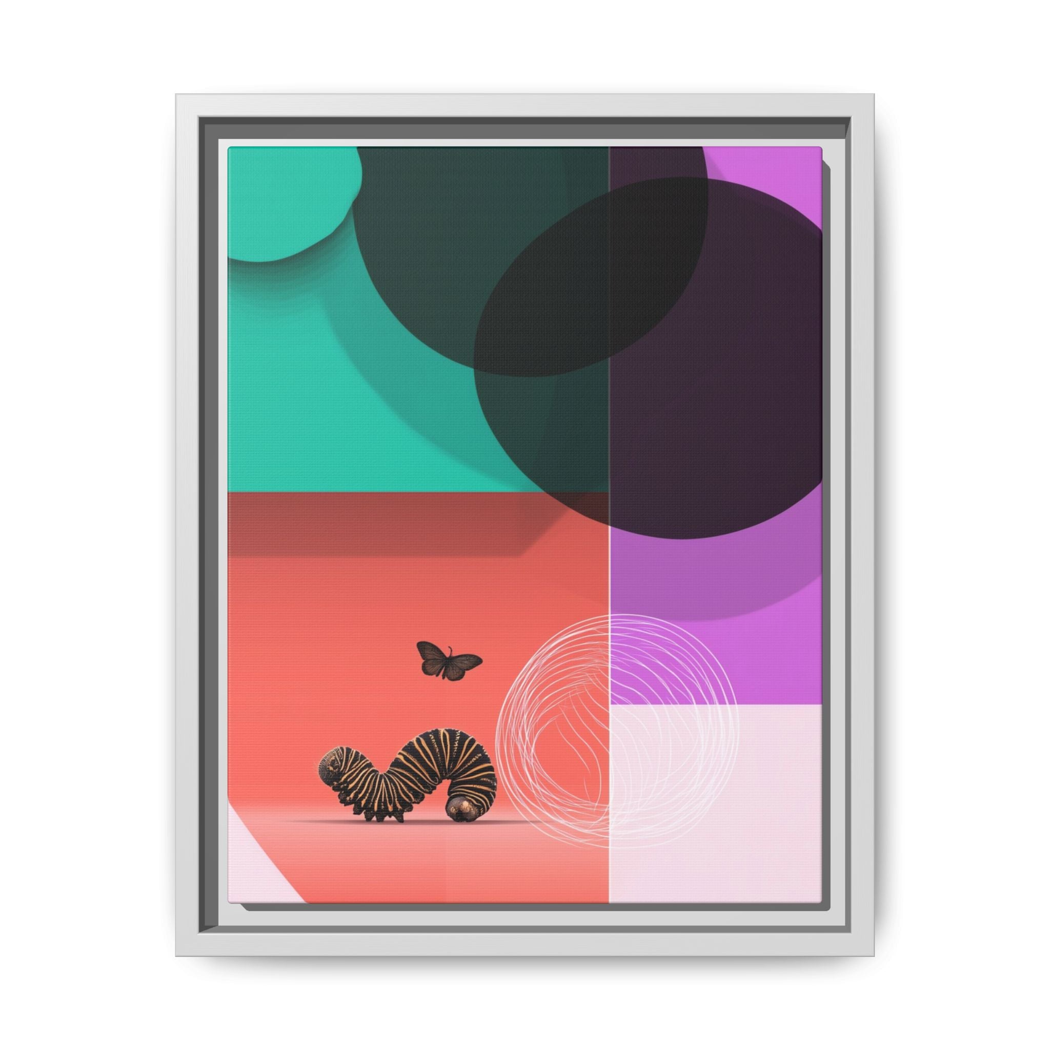 Striped Caterpillar and Butterfly Framed Print , Mid-Century Modern Color Blocks   |  Personalized & Custom Orders Available