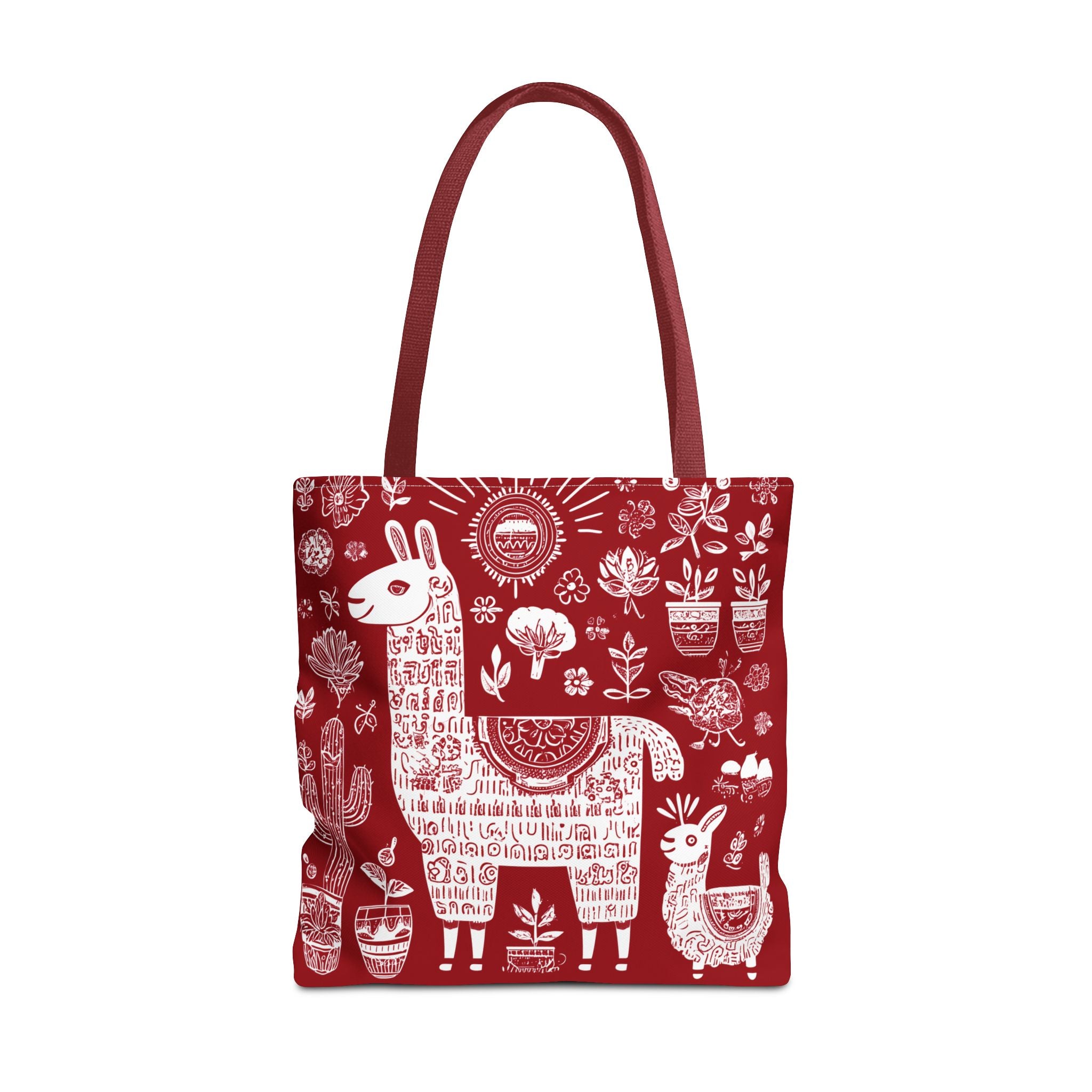 Llama Love Tote Bag, Colorful Alpaca Shopper, Boho Market Tote, Eco-Friendly Gift, Perfect for Festivals, Red AOP Design