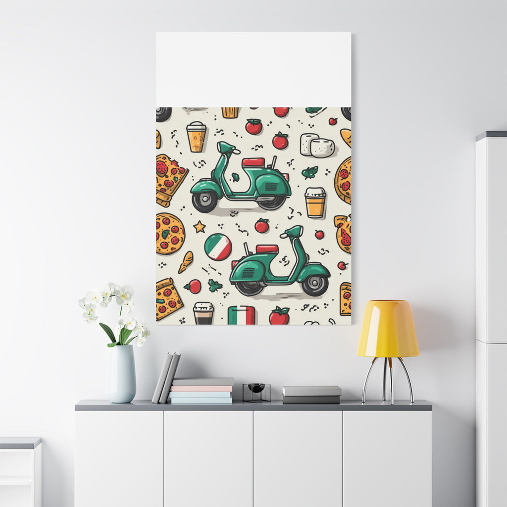Vibrant Travel Nostalgia Canvas Art, Scooter Decor, Foodie Wall Art, Fun Home Decor, Gift for Adventurers, Kitchen Wall Hanging
