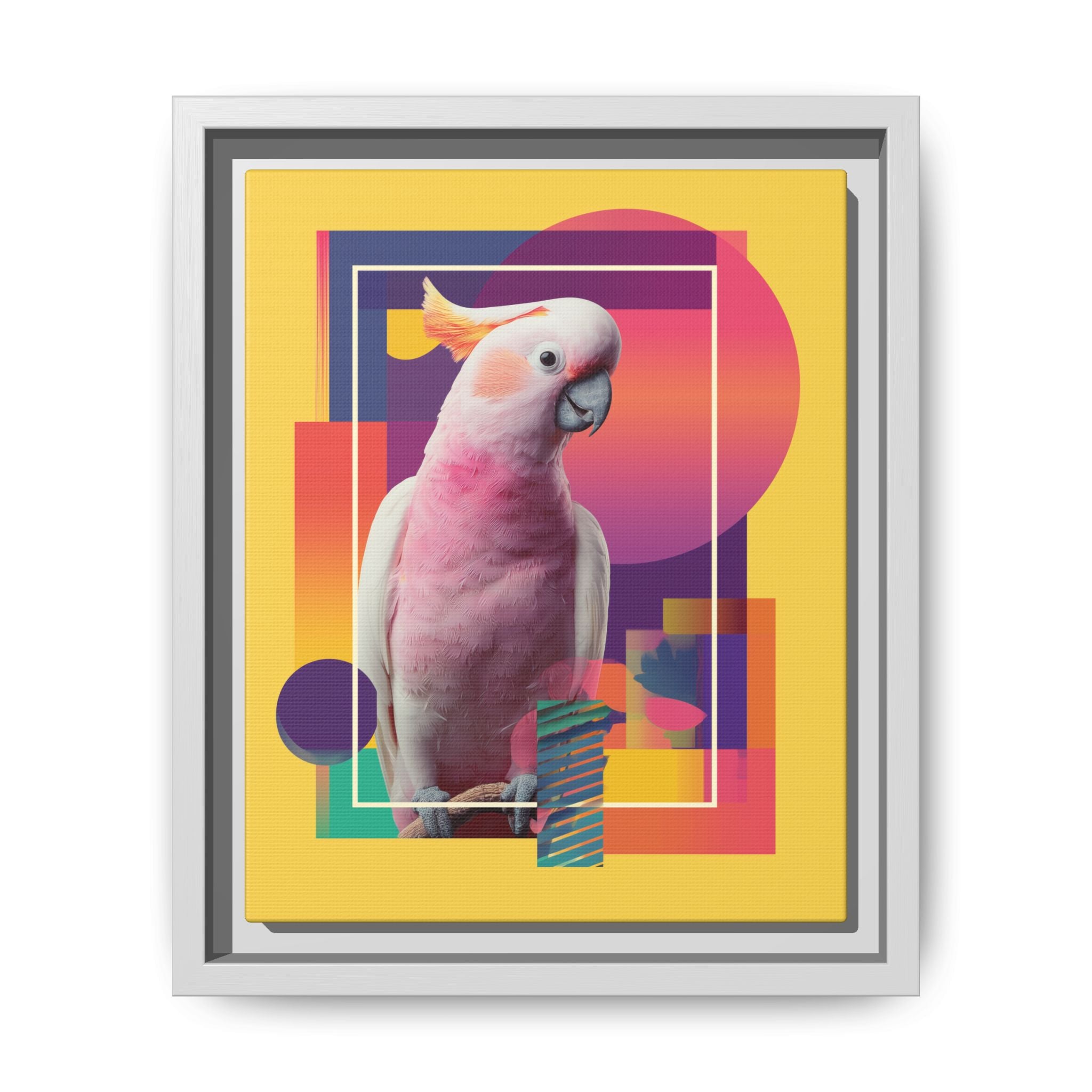 Framed Print, Cockatoo Abstract Geometric Wall Art, Matte Canvas, Colorful Bird Poster, Modern Home Decor, Tropical Animal Painting, Unique