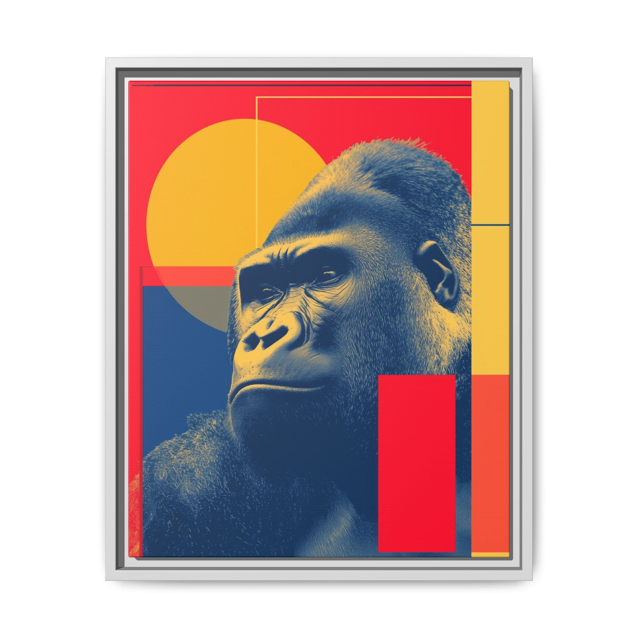 Primal Geometry: Gorilla Portrait in Blue and Yellow, Pop Art Graphic Design   |  Personalized & Custom Orders Available