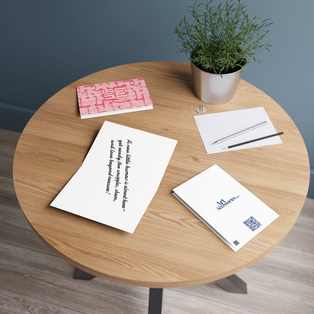 Baby Girl Greeting Card — Pink Retro Pattern Newborn Card