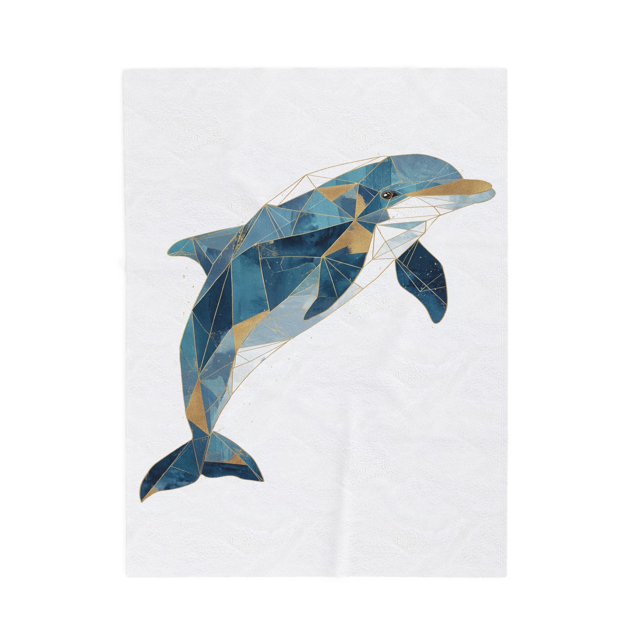 Geometric Dolphin Bedding , Modern Mosaic Art, Blue and Gold Fragmentation   |  Personalized & Custom Orders Available