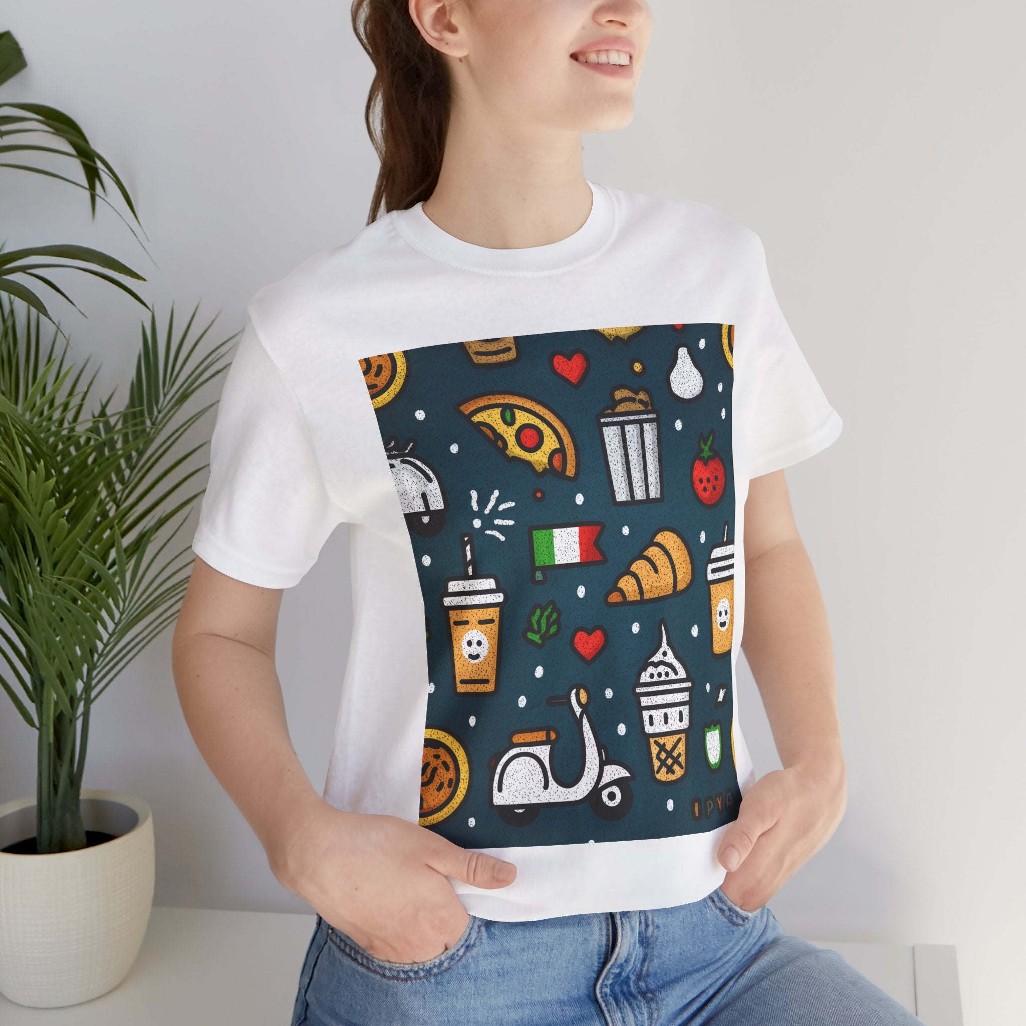 Foodie Fun Unisex Tee, Cute Food Patterns Shirt, Casual Wear, Gift for Food Lovers, Summer Vibes, Kitchen Decor