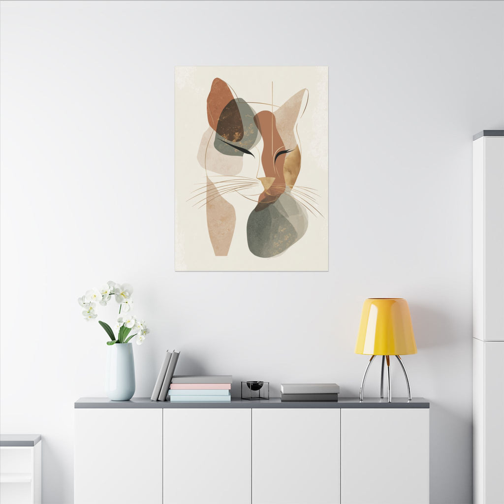 Feline Abstraction: Minimalist Cat Portrait, Contemporary Geometric Art, Organic Earth Tone Design   |  Personalized & Custom Orders