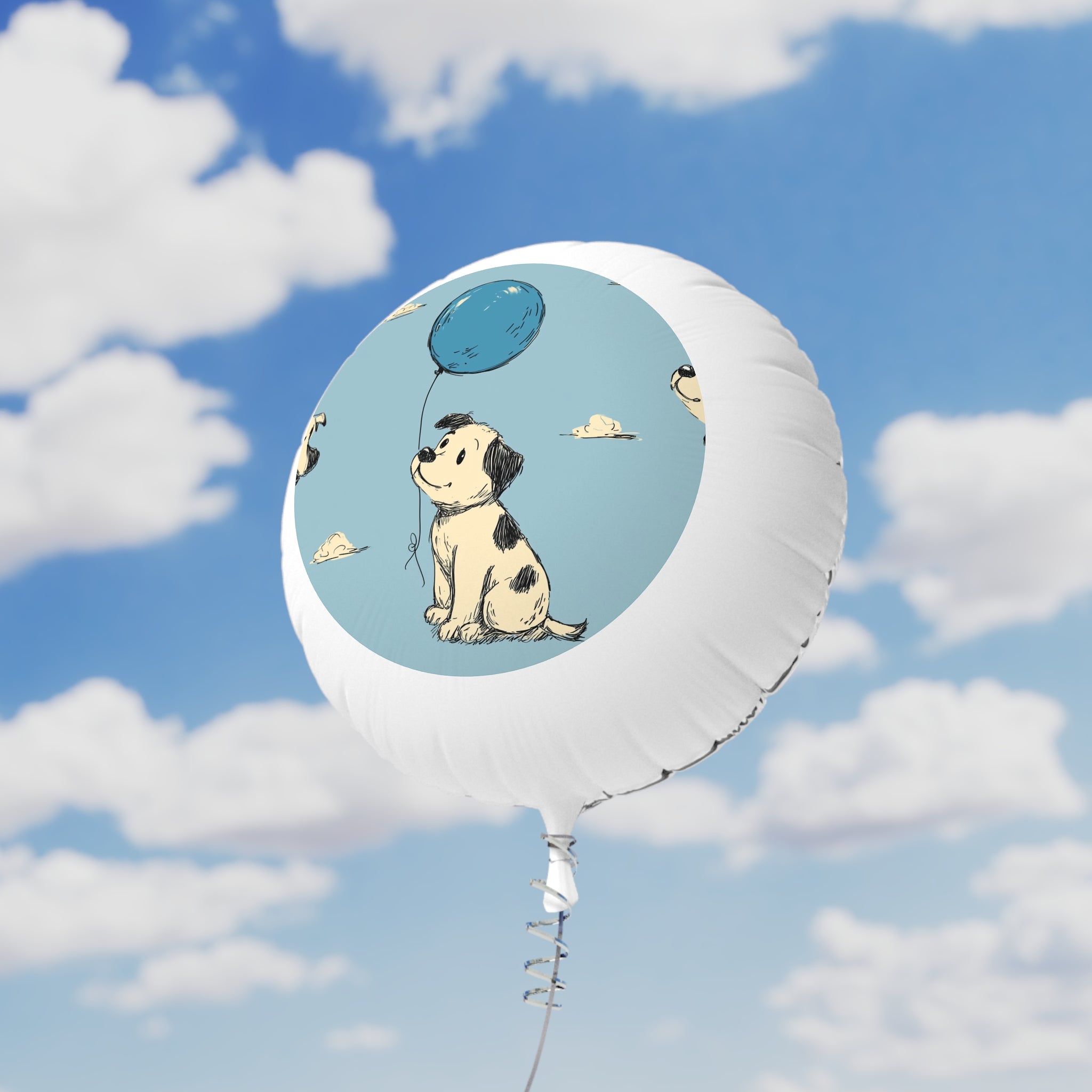 Mylar Balloon — Cute Puppy with Blue Balloon Pattern (Helium-Ready)