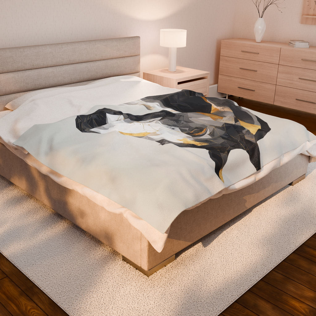 Fractured Equine: Geometric Horse Blanket, Digital Art Polygon Style, Metallic Gray Contemporary Composition   |  Personalized & Custom