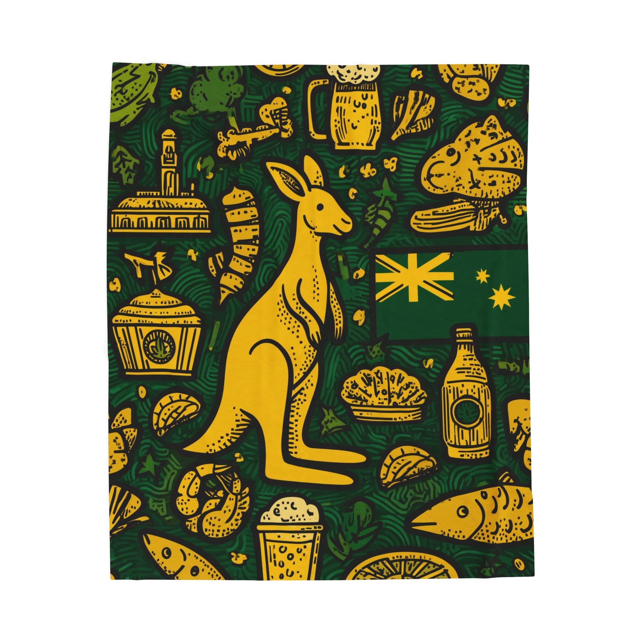 Aussie Spirit: Graphic Cultural Collage, Woodcut-Inspired National Emblem   |   Custom Orders Accepted