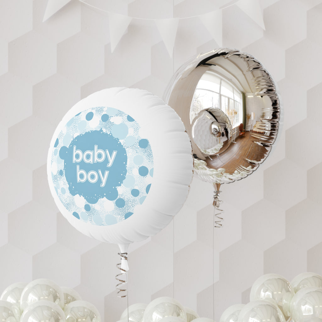 Baby Boy Mylar Helium Balloon — Blue Polka Dot Gender Reveal & Baby Shower Decoration