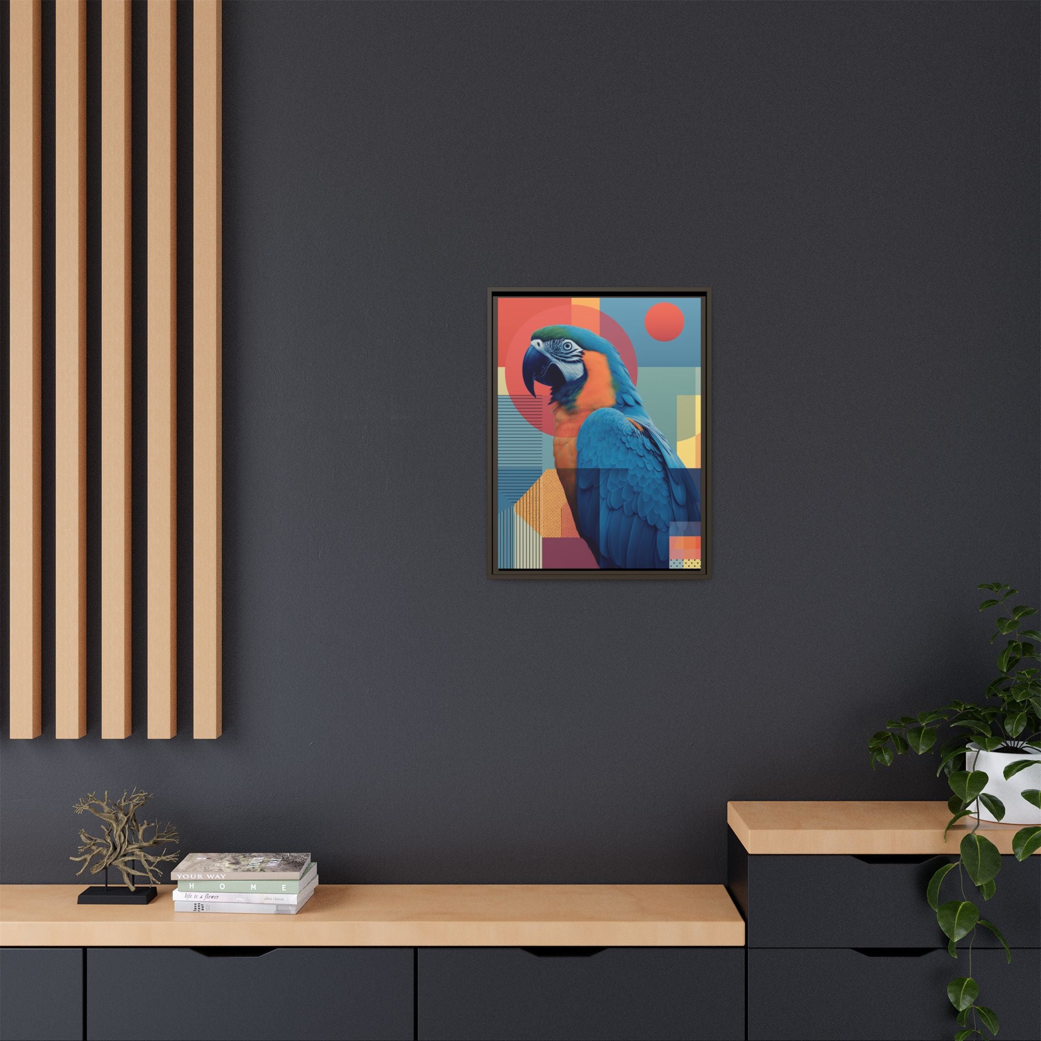 Macaw Geometric Framed Print : Mid-Century Modern Bird Art, Tropical Parrot Print   |  Personalized & Custom Orders Available