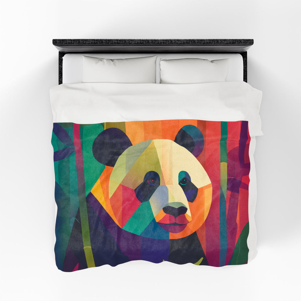Geometric Panda Blanket: Wildlife Art, Digital Kaleidoscope Design, Contemporary Animal Illustration   |  Personalized & Custom Orders