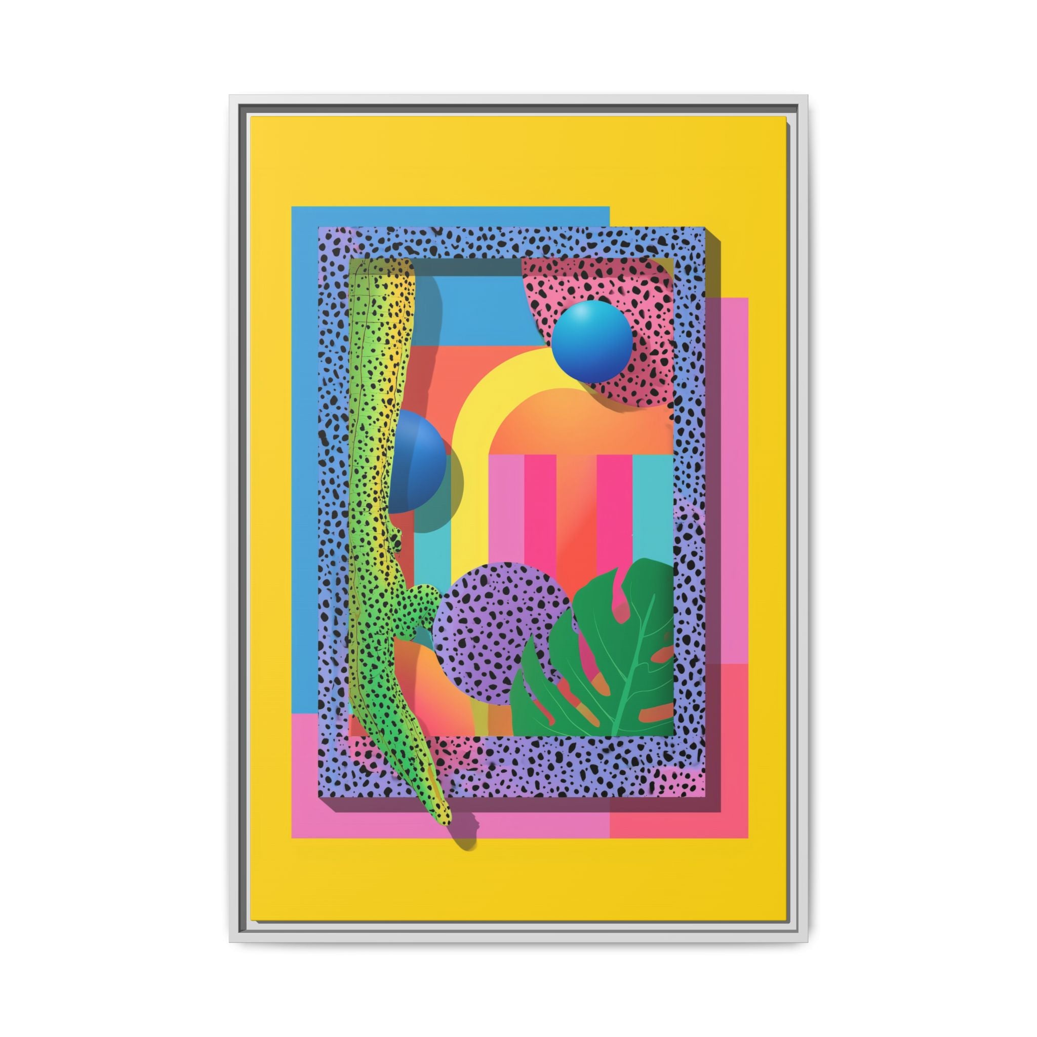 Geometric Rhythms: Abstract Layers of Color, Dimensional Shapes and Tropical Elements, Vibrant Modern Art Composition   |   Custom Orders