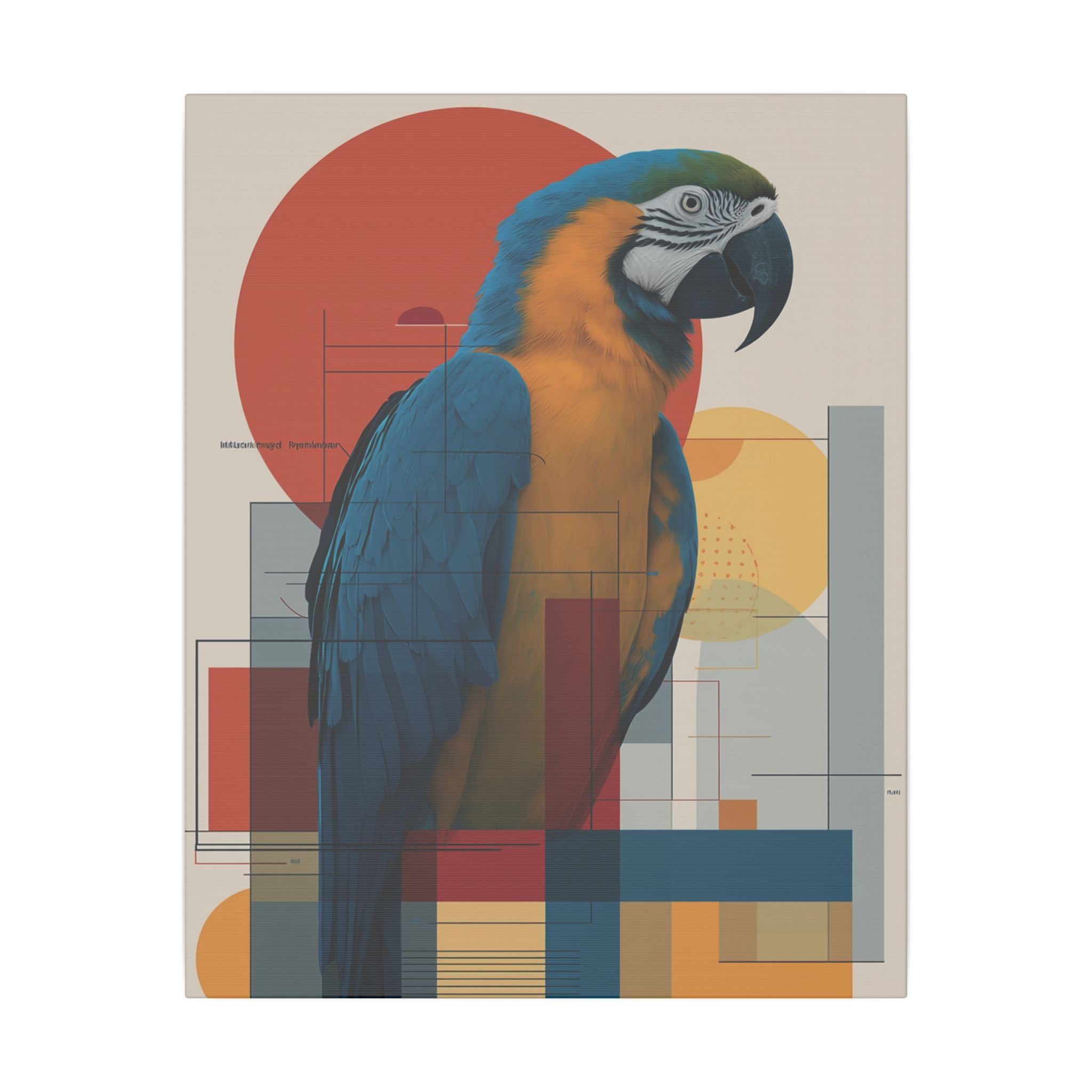 Chromatic Convergence: Macaw in Modernist Geometry, Abstract Avian Portrait   |    Custom Orders Available