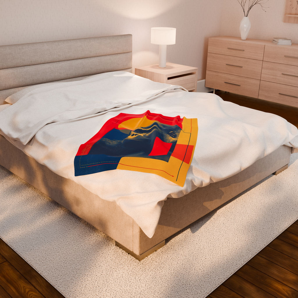 Geometric Gorilla Plush Blanket : Gorilla Portrait, Modern Art Design, Duotone Animal Graphic   |  Personalized & Custom Orders Available