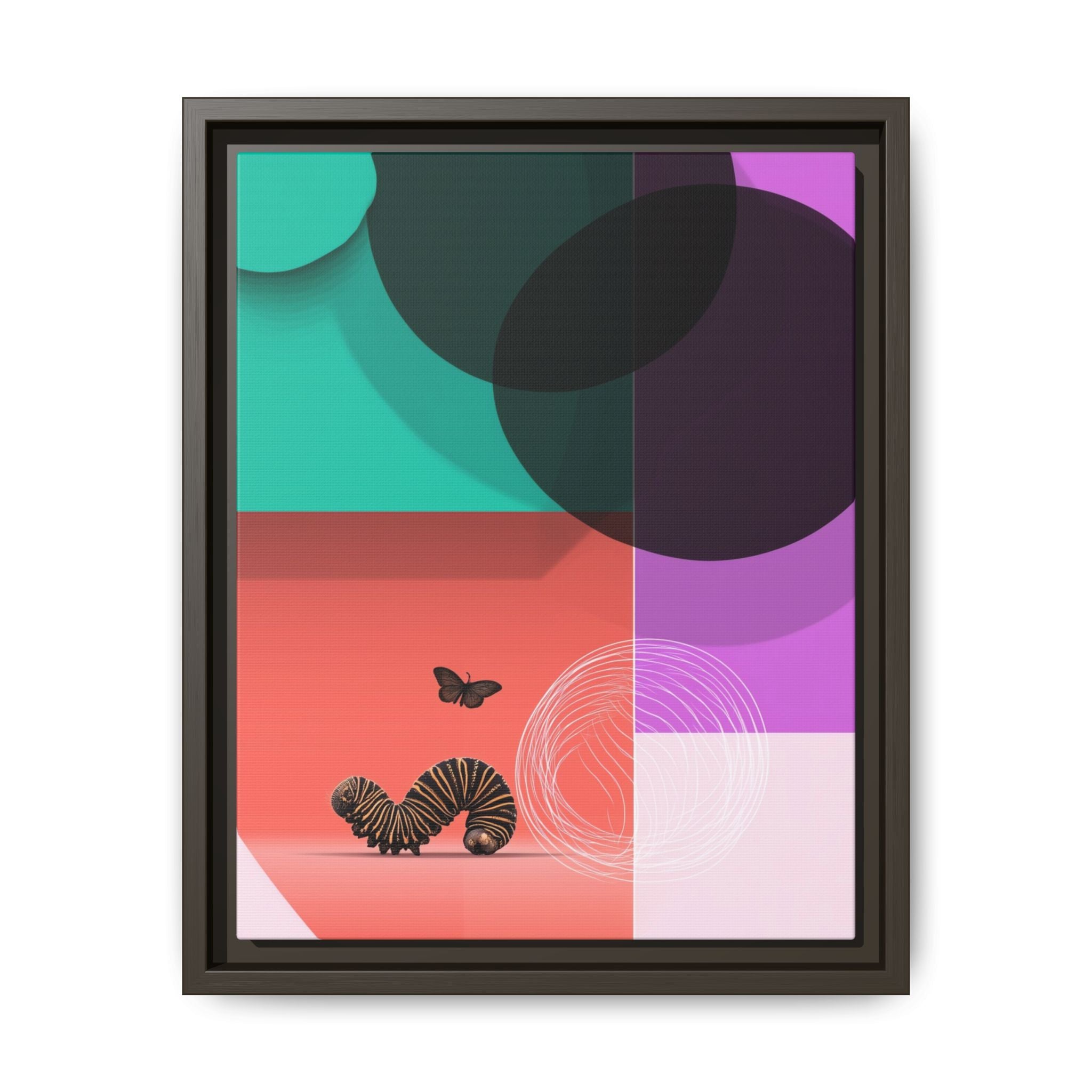 Striped Caterpillar and Butterfly Framed Print , Mid-Century Modern Color Blocks   |  Personalized & Custom Orders Available