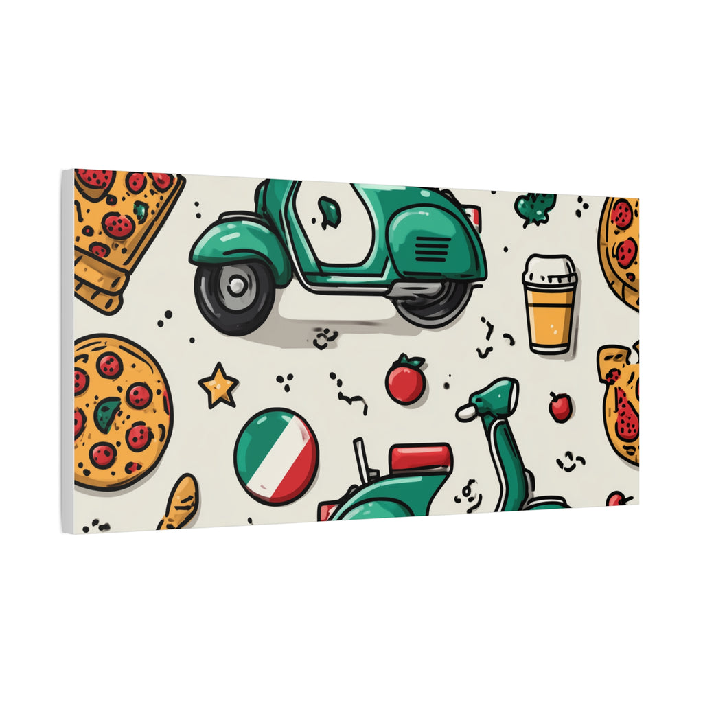 Vibrant Travel Nostalgia Canvas Art, Scooter Decor, Foodie Wall Art, Fun Home Decor, Gift for Adventurers, Kitchen Wall Hanging