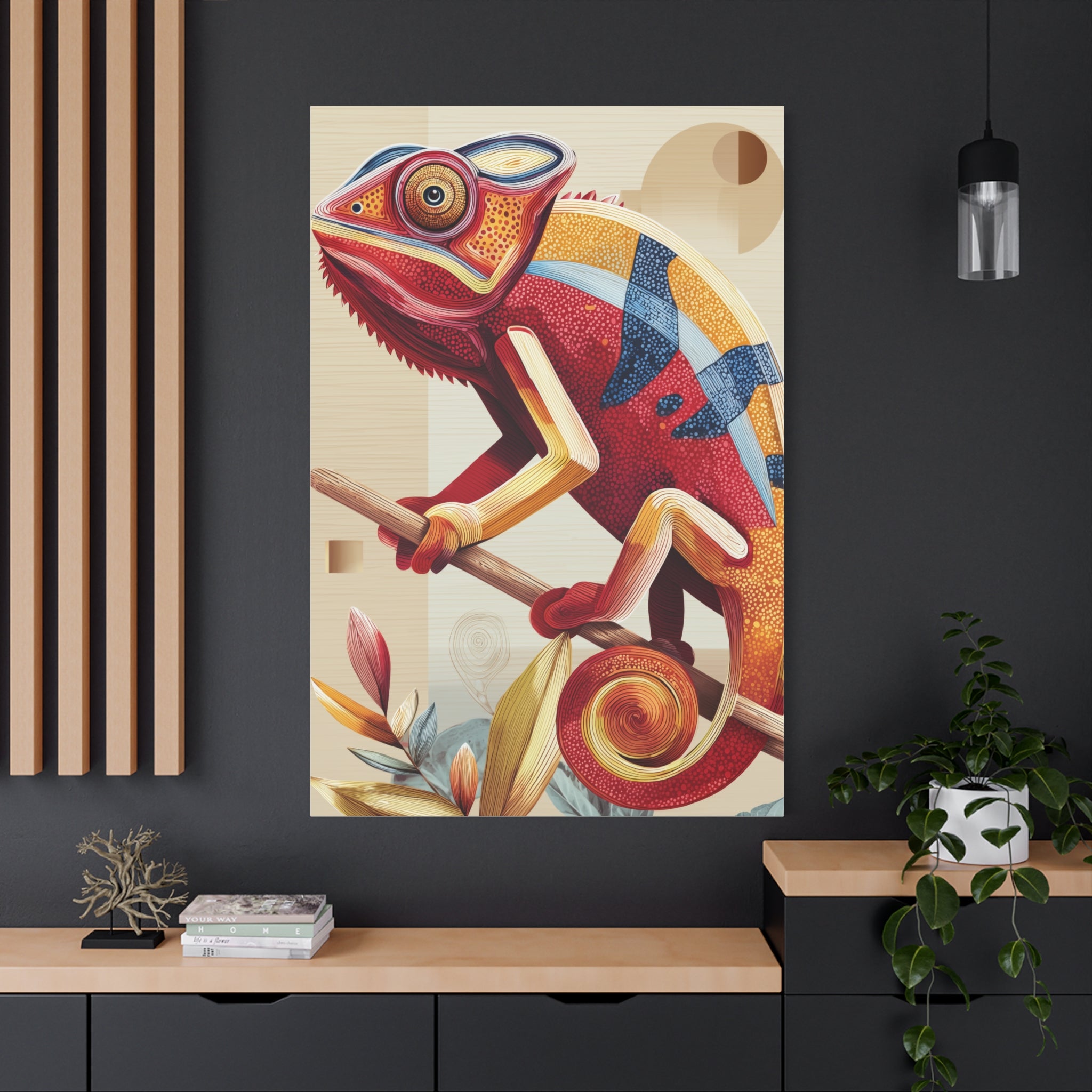 Chameleon Canvas Print, pastel geometric chameleon wall art, Home Decor, Office Decor, Gift for Her, Unique Artwork, Teen Room Decor