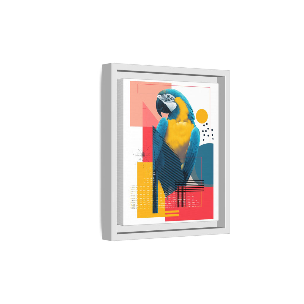 Prismatic Parrot Framed Print: Blue and Yellow Macaw in Geometric Space, Digital Art Composition   |  Personalized & Custom Orders Available
