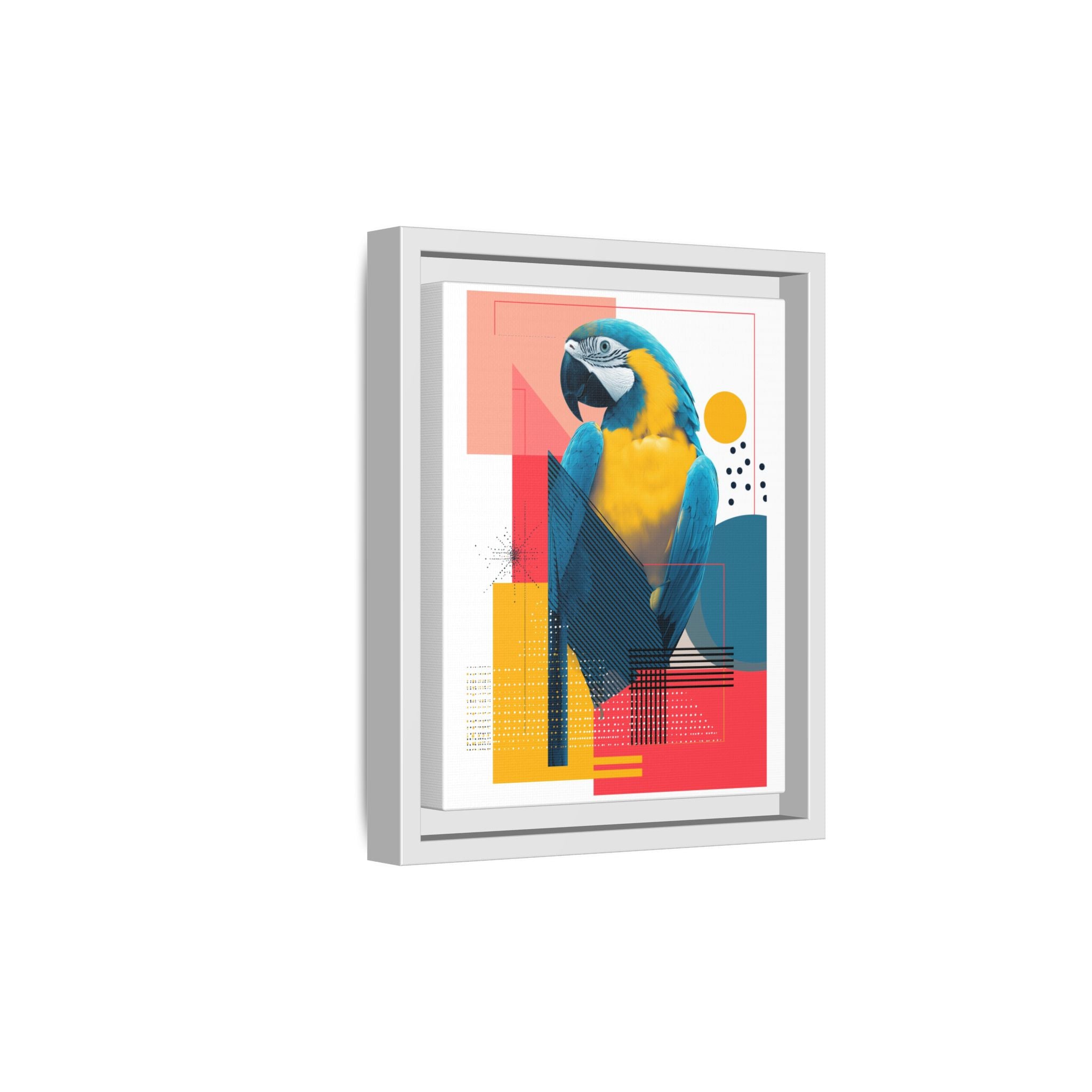 Prismatic Parrot Framed Print: Blue and Yellow Macaw in Geometric Space, Digital Art Composition   |  Personalized & Custom Orders Available