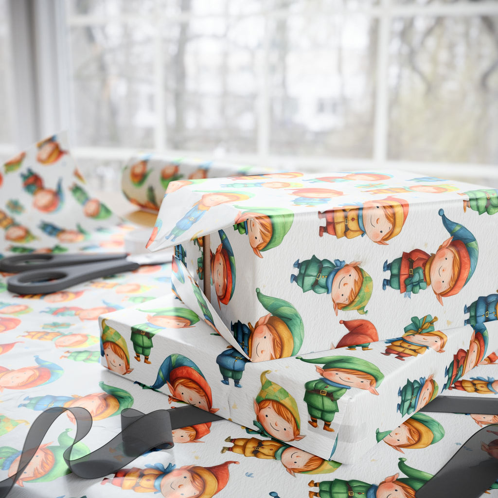 Christmas Elves Wrapping Paper - Cute Holiday Gift Wrap Sheet