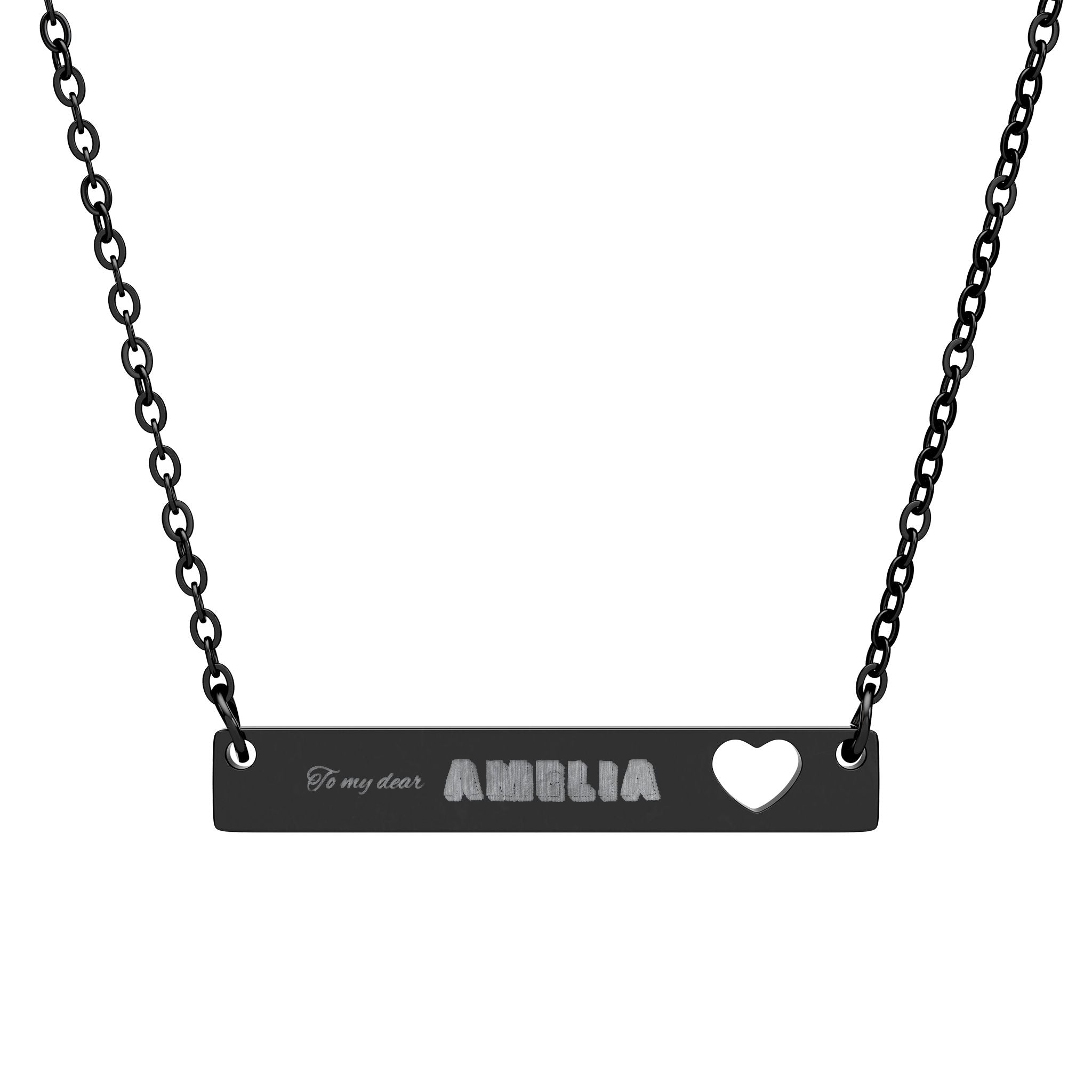 Personalized Cutout Heart Bar Necklace (Engraving)
