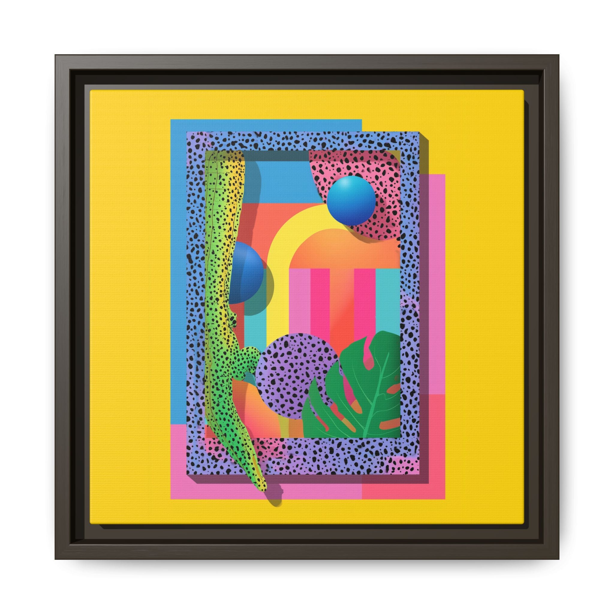 Geometric Rhythms: Abstract Layers of Color, Dimensional Shapes and Tropical Elements, Vibrant Modern Art Composition   |   Custom Orders