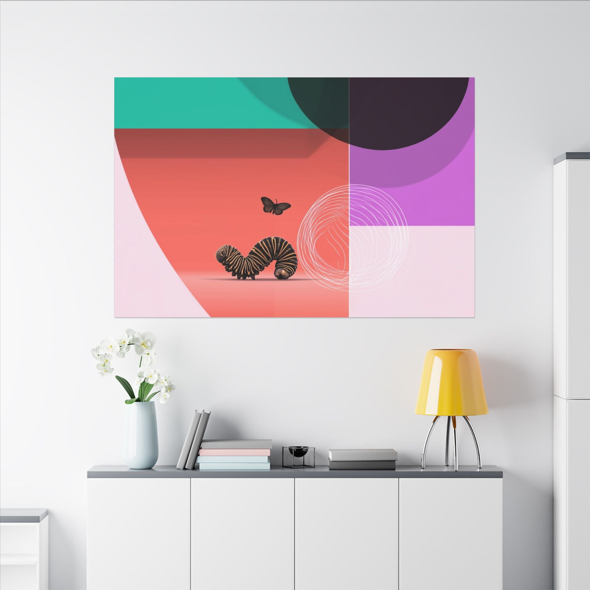 Metamorphosis in Geometry: Abstract Insect Design, Translucent Color Quadrants   |    Custom Orders Available