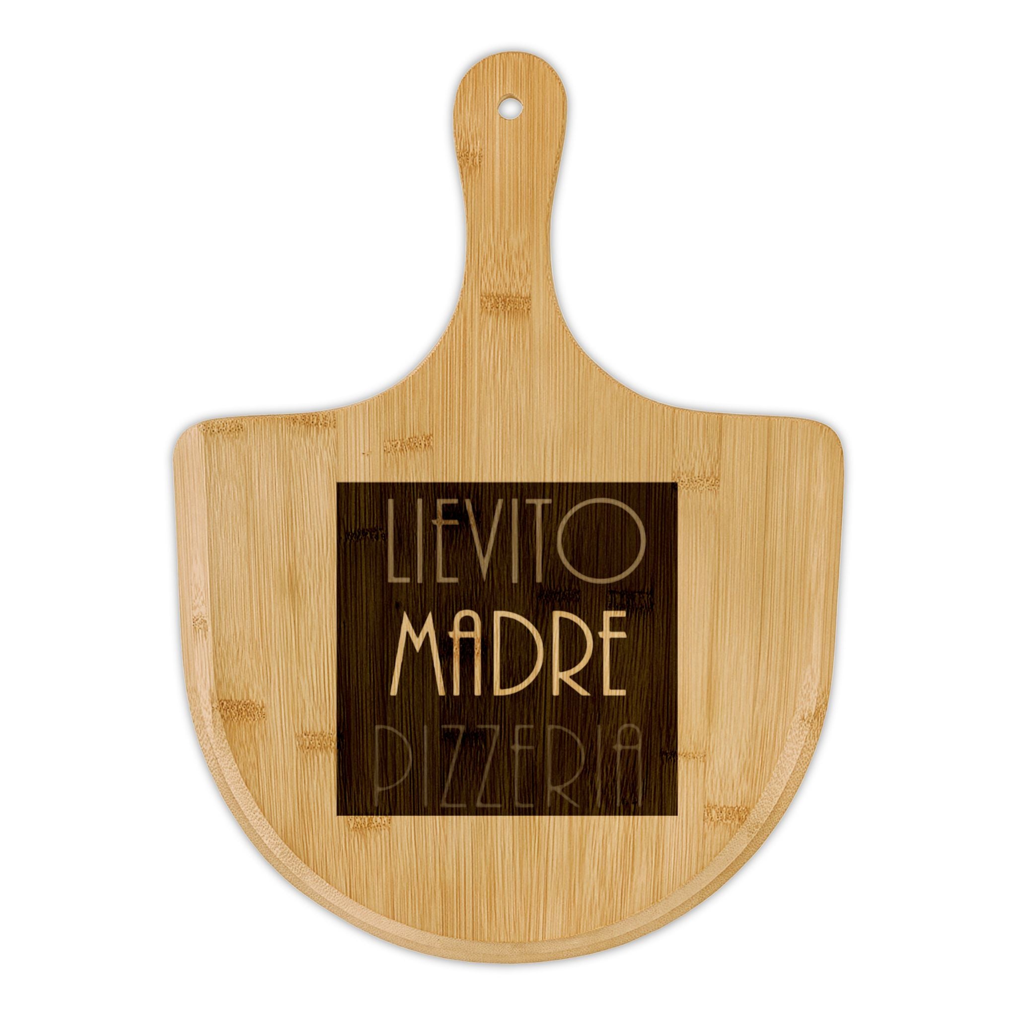 Engraved Bamboo Pizza Peel — "Lievito Madre" Rustic Serving Board