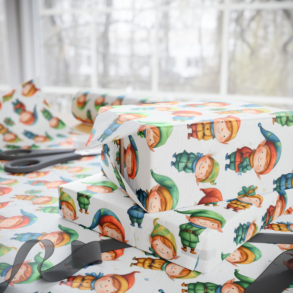 Christmas Elves Wrapping Paper - Cute Holiday Gift Wrap Sheet