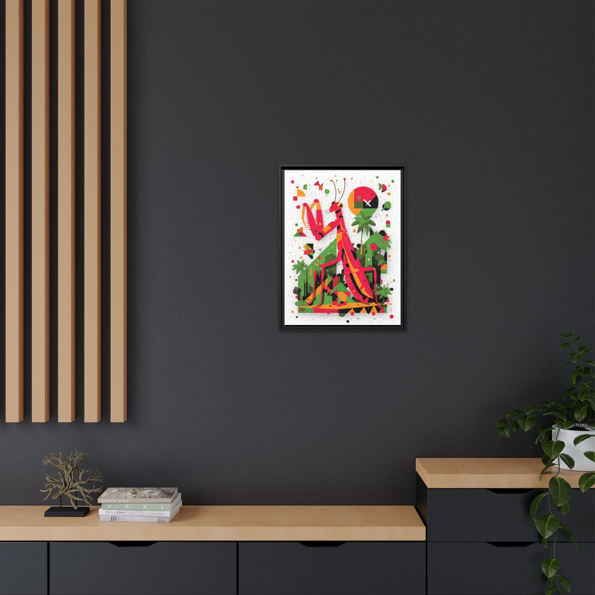 Praying Mantis Framed Print Geometric : Abstract Modernist Insect Art, Graphic Design Composition   |   Custom Orders Available