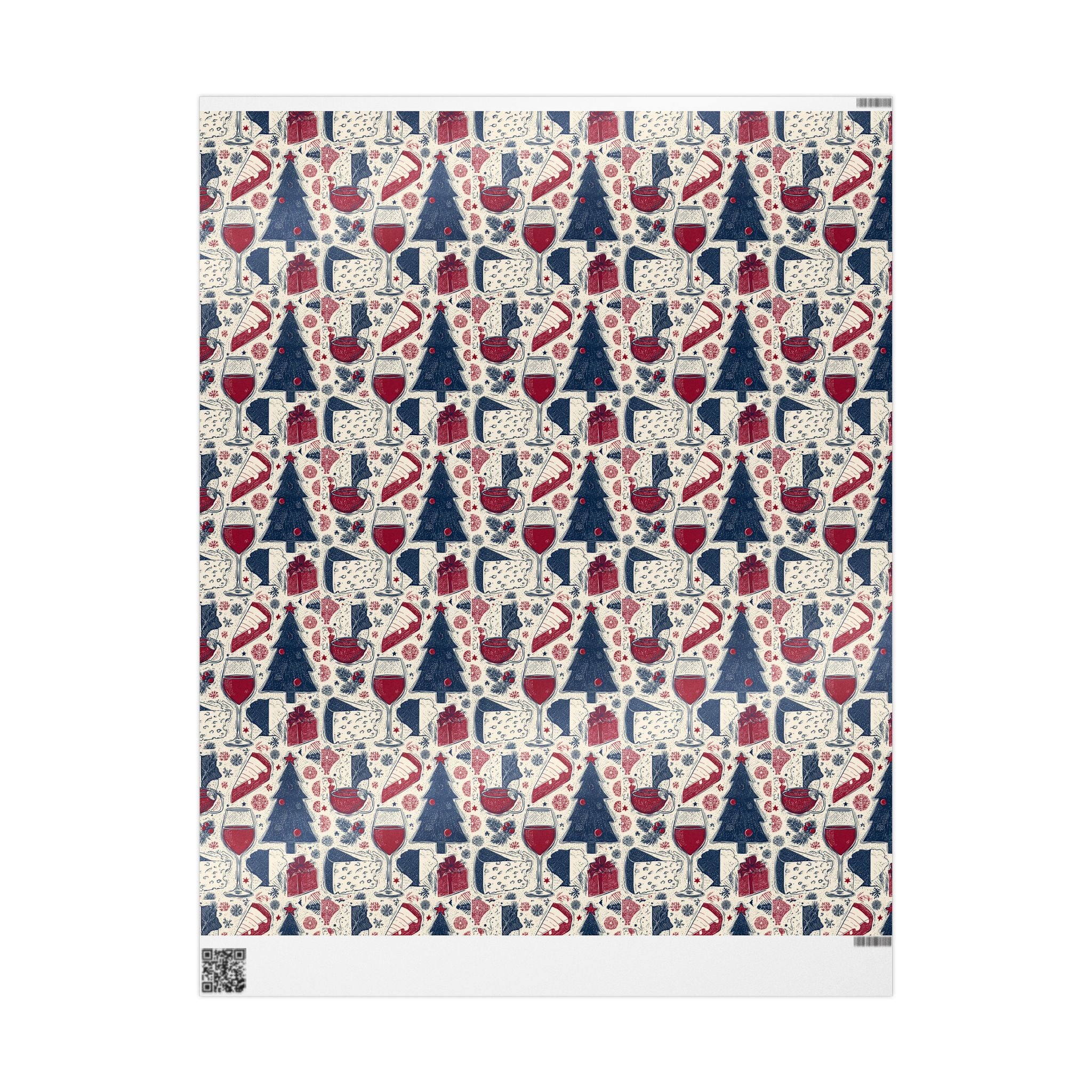 Festive Red & Navy French Christmas Tree Wrapping Paper — Holiday Gift Wrap Roll