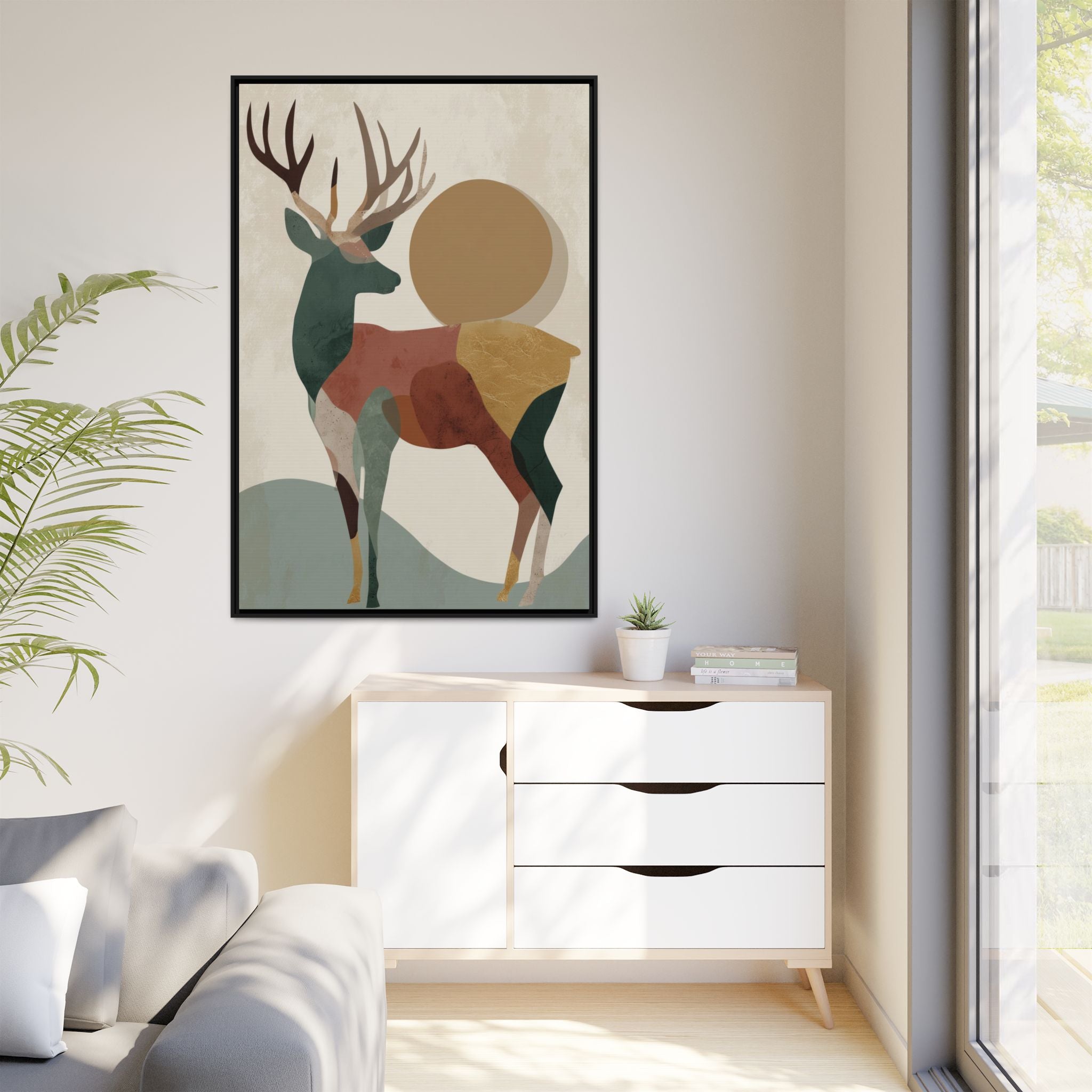 Geometric Deer Mosaic Framed Print : Modern Abstract Wildlife Art, Minimalist Nature Print   |  Personalized & Custom Orders Available